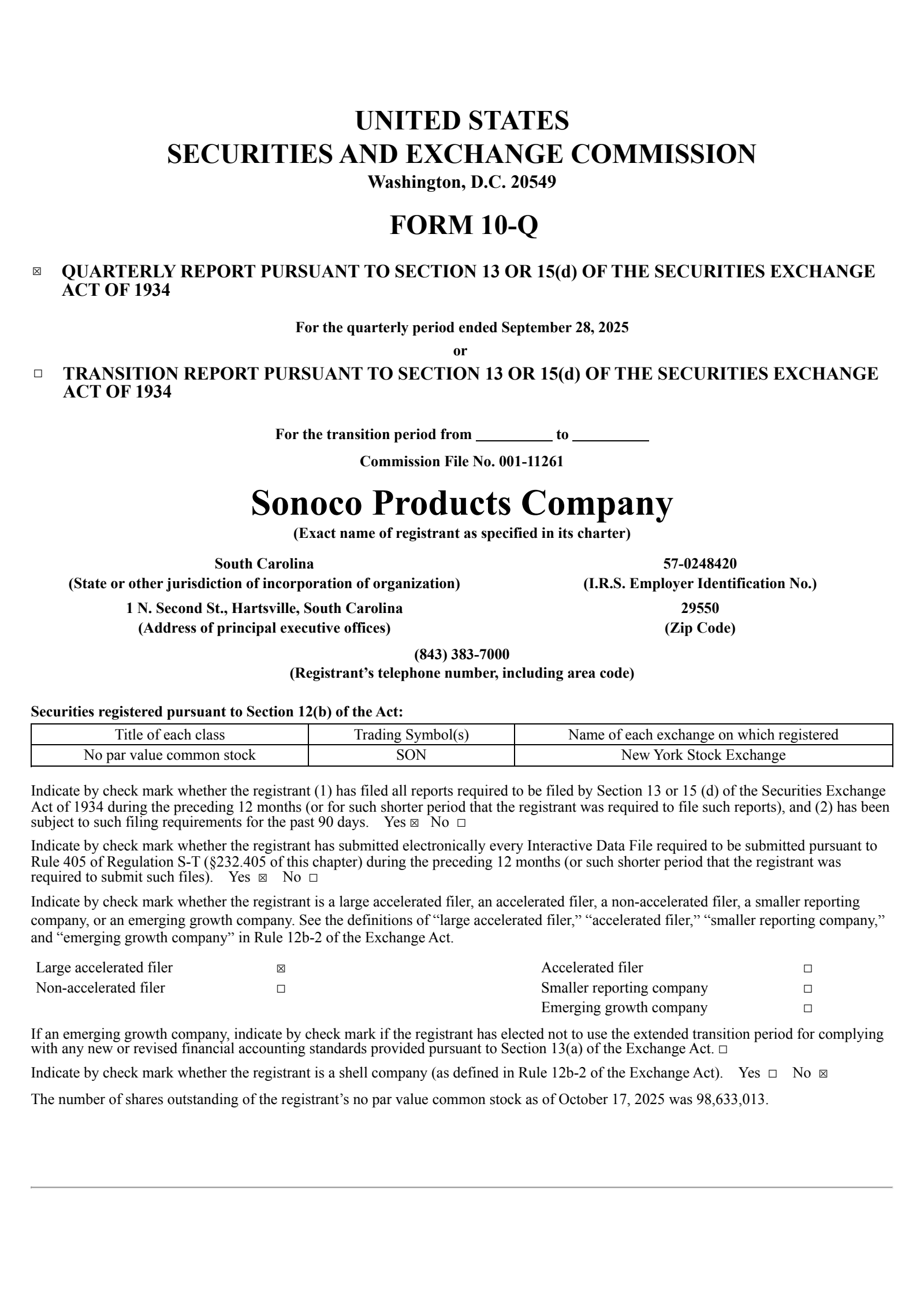 Sonoco Products' Q3 2025 Quarterly Report