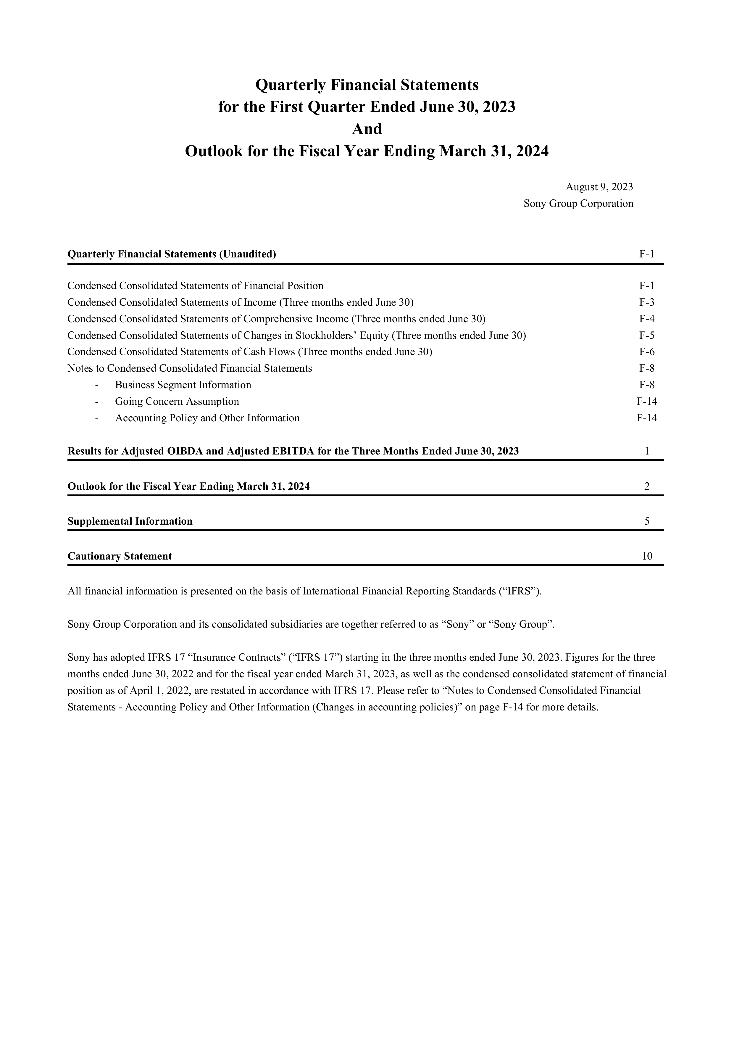 Sony Group's Q1 2024 Interim report