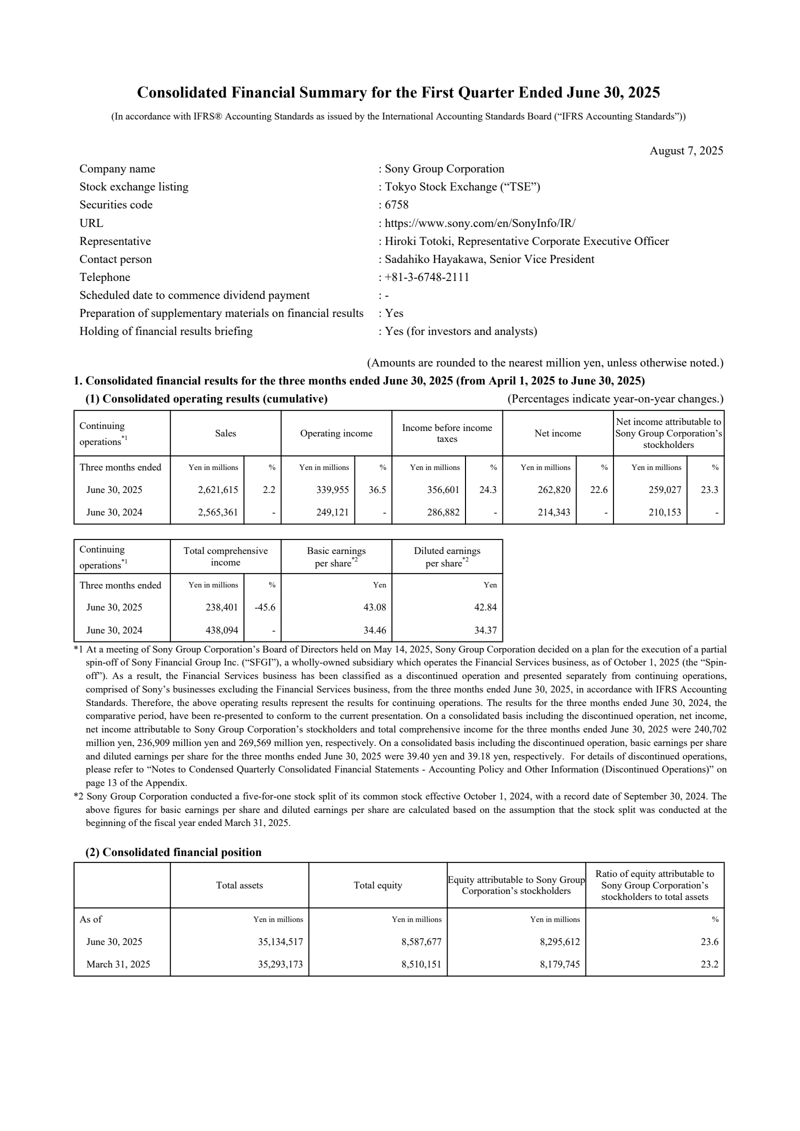 Sony's Q1 2026 Interim report