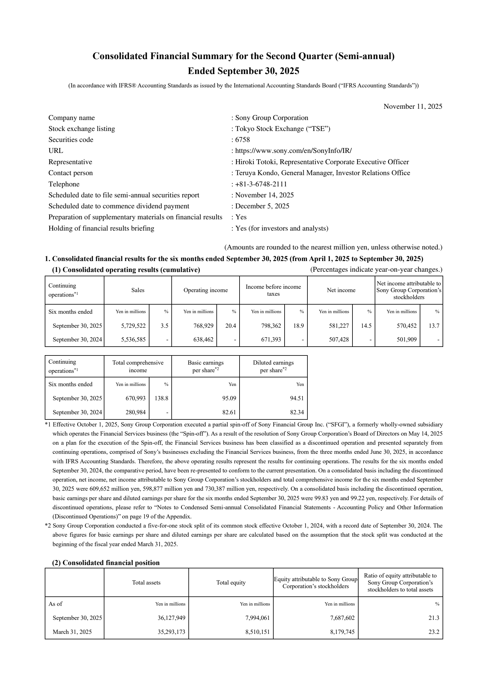 Sony's Q2 2026 Interim Report