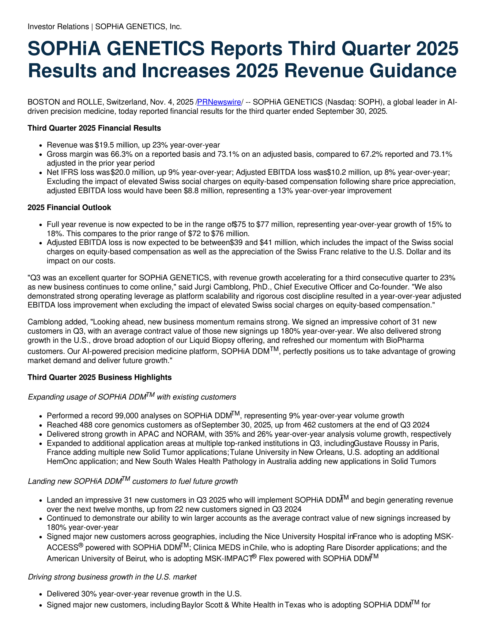 SOPHiA GENETICS's Q3 2025 Earnings Release