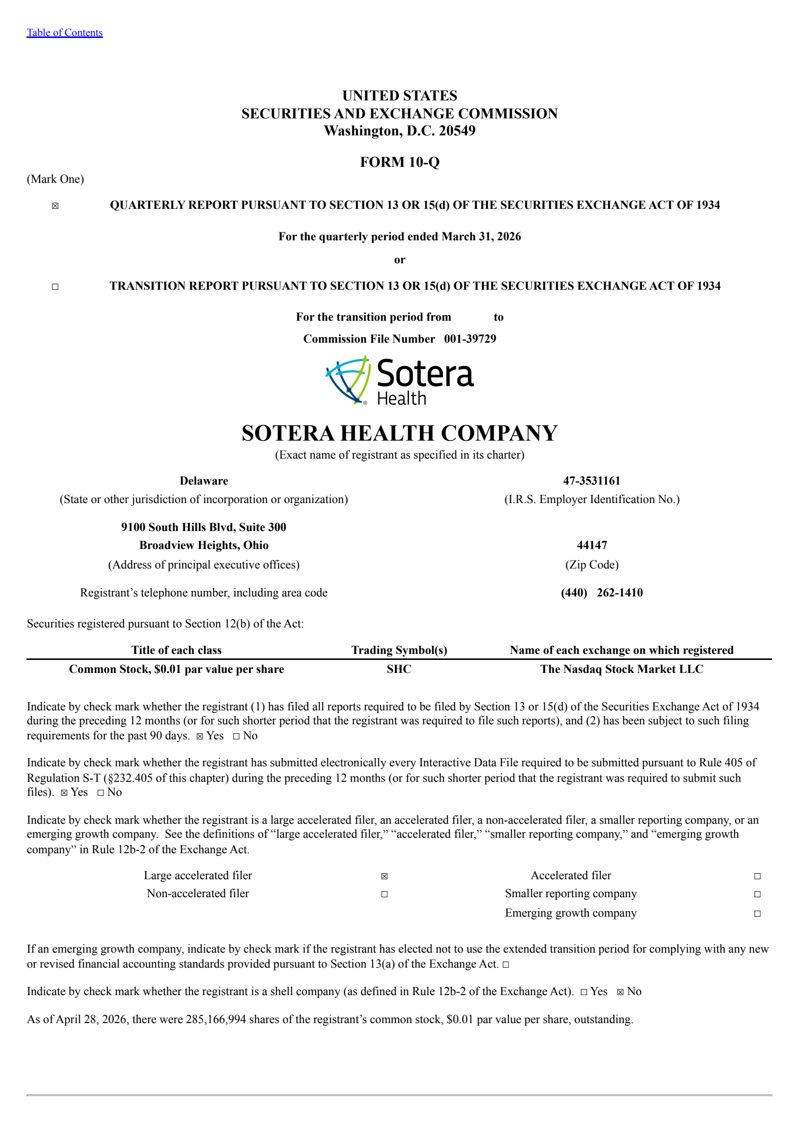 Sotera Health's Q1 2026 Quarterly report
