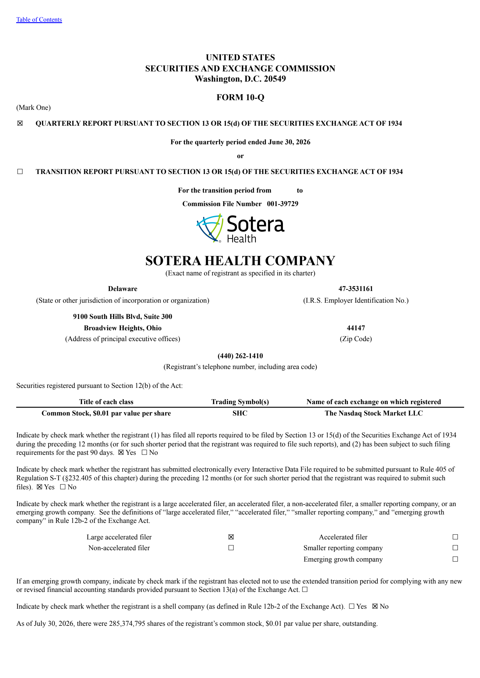 Sotera Health's Q2 2026 Quarterly report