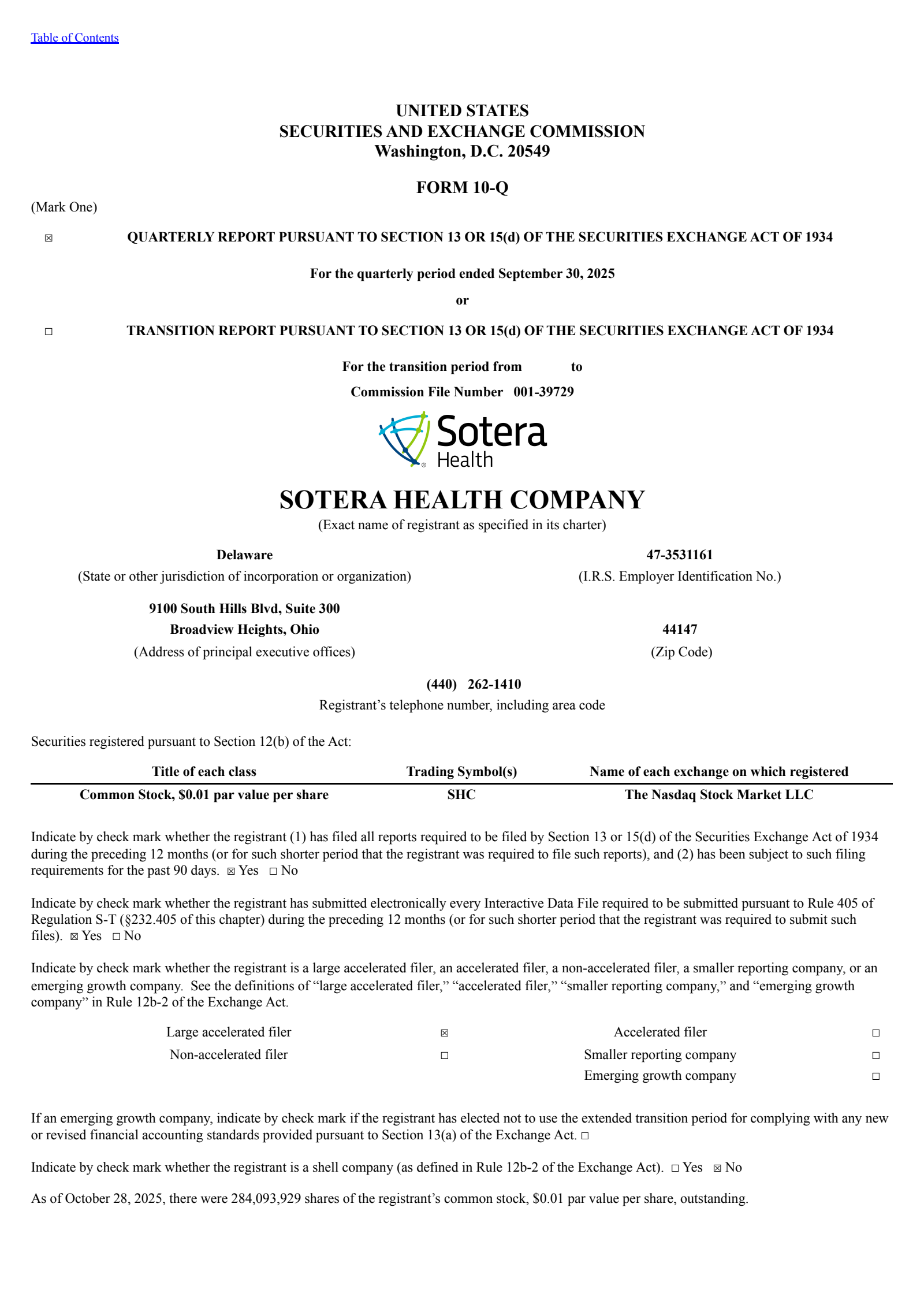 Sotera Health's Q3 2025 Quarterly Report