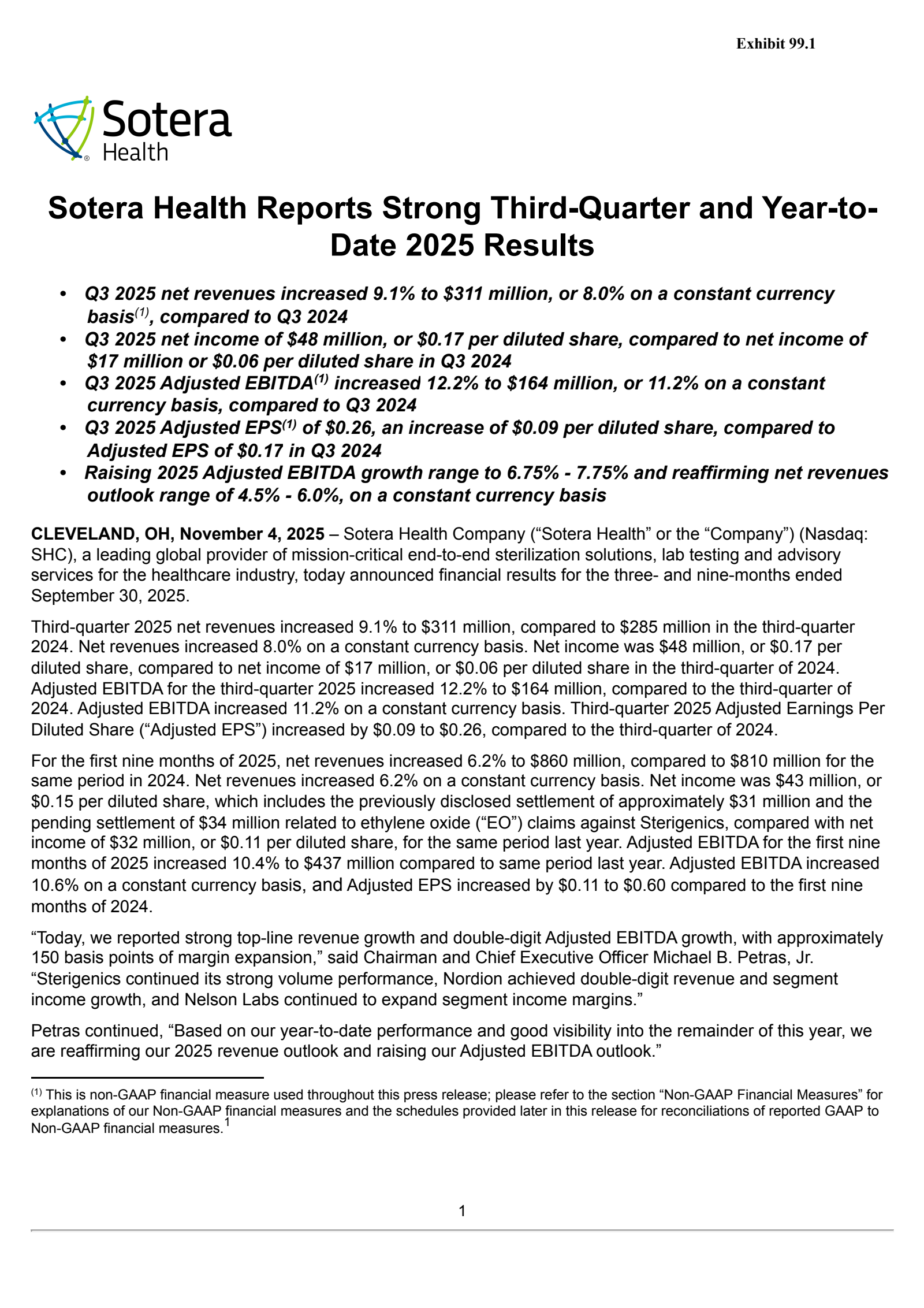 Sotera Health's Q3 2025 Earnings Release
