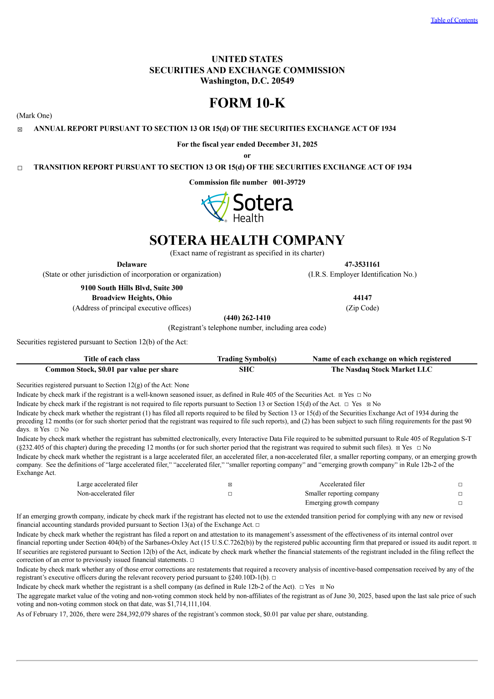 Sotera Health's Q4 2025 Annual report