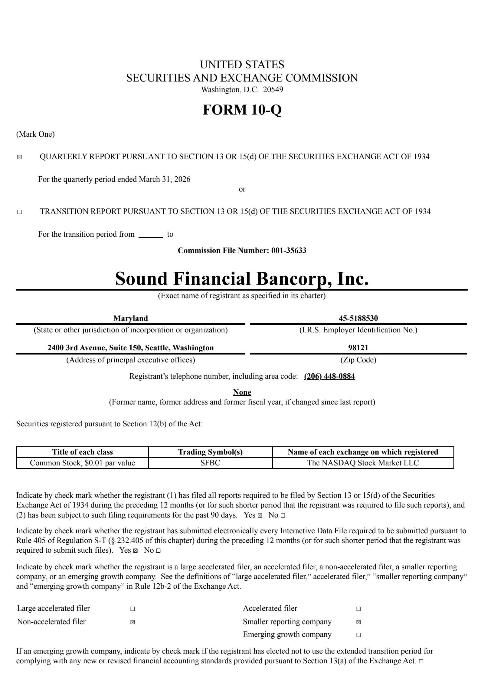 Sound Financial Bancorp's Q1 2026 Quarterly report