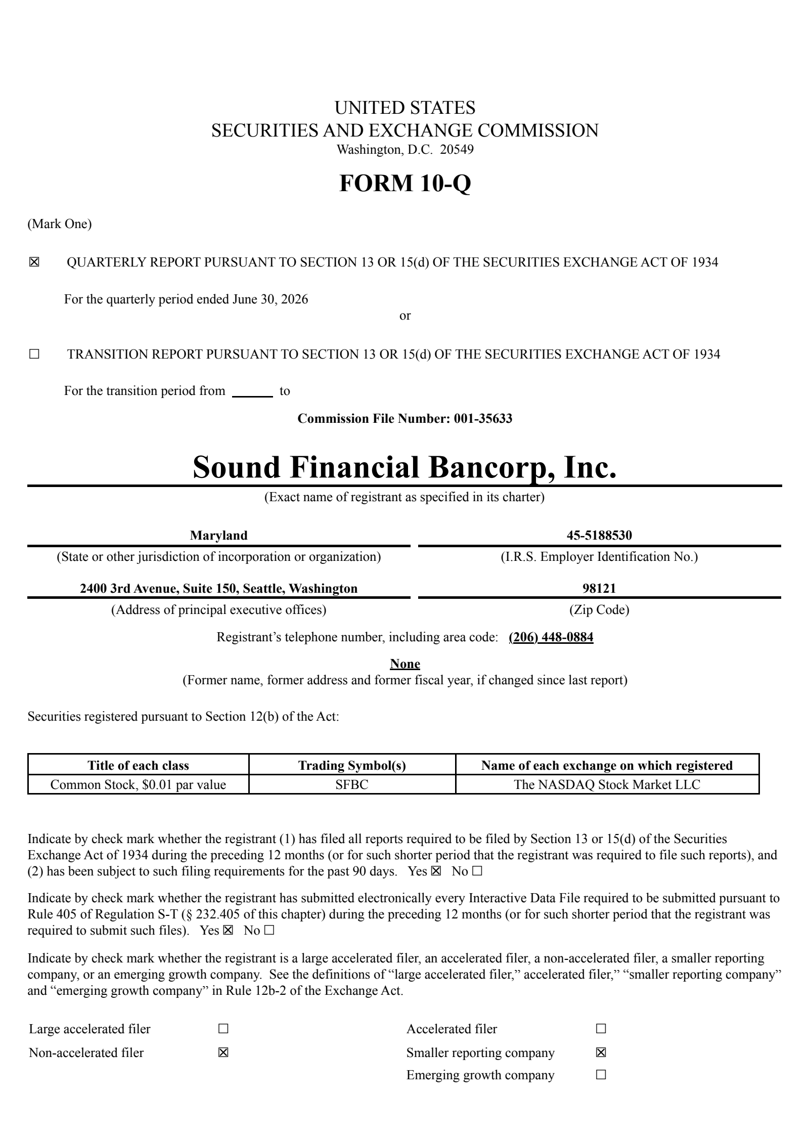 Sound Financial Bancorp's Q2 2026 Quarterly report
