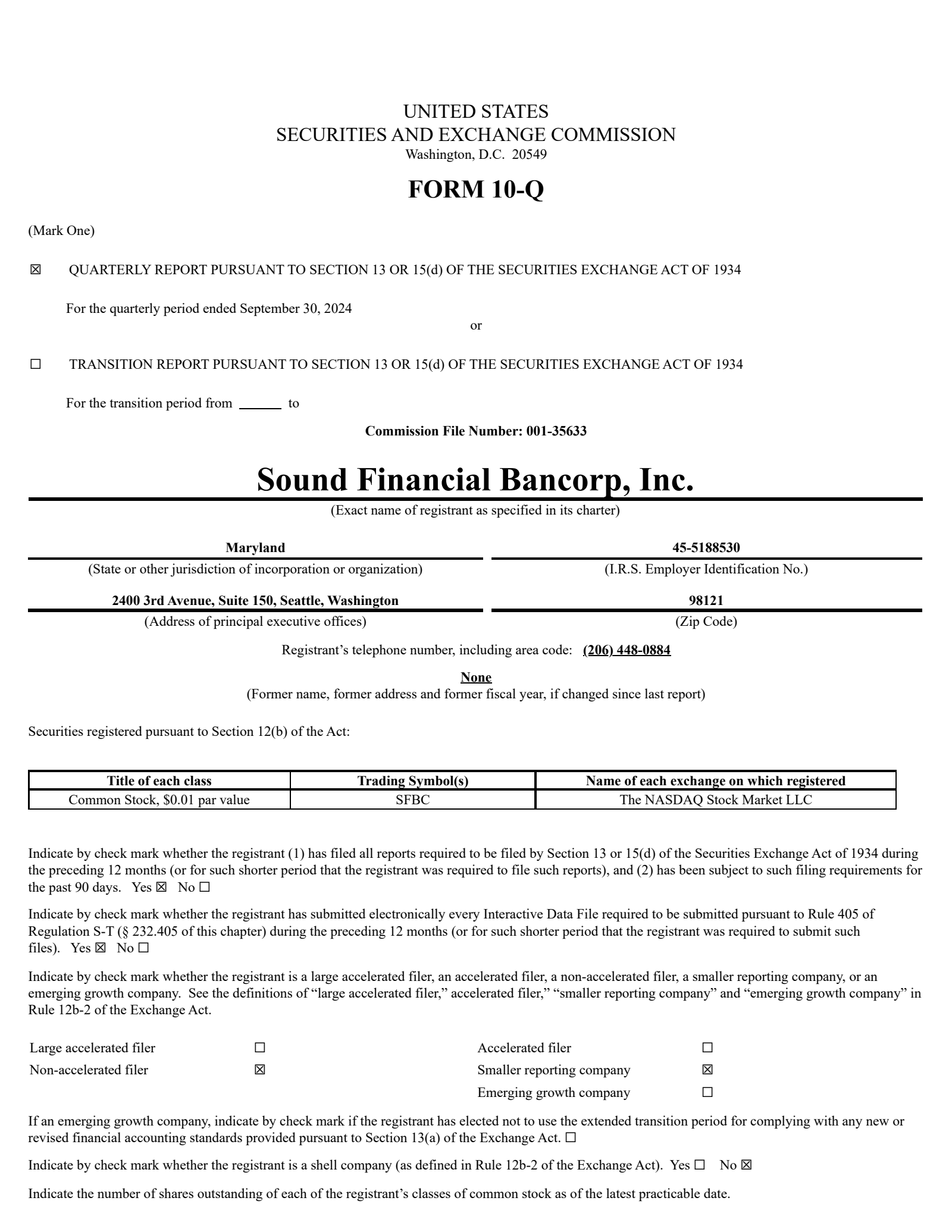 Sound Financial Bancorp's Q3 2024 Quarterly Report