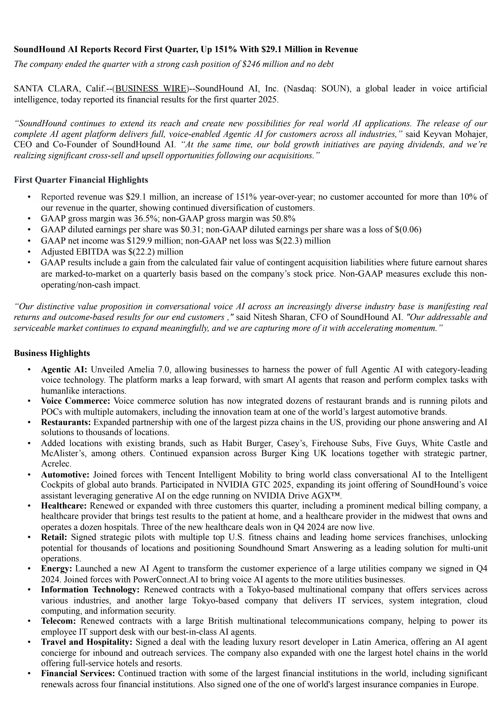 SoundHound AI's Q1 2025 Earnings Release
