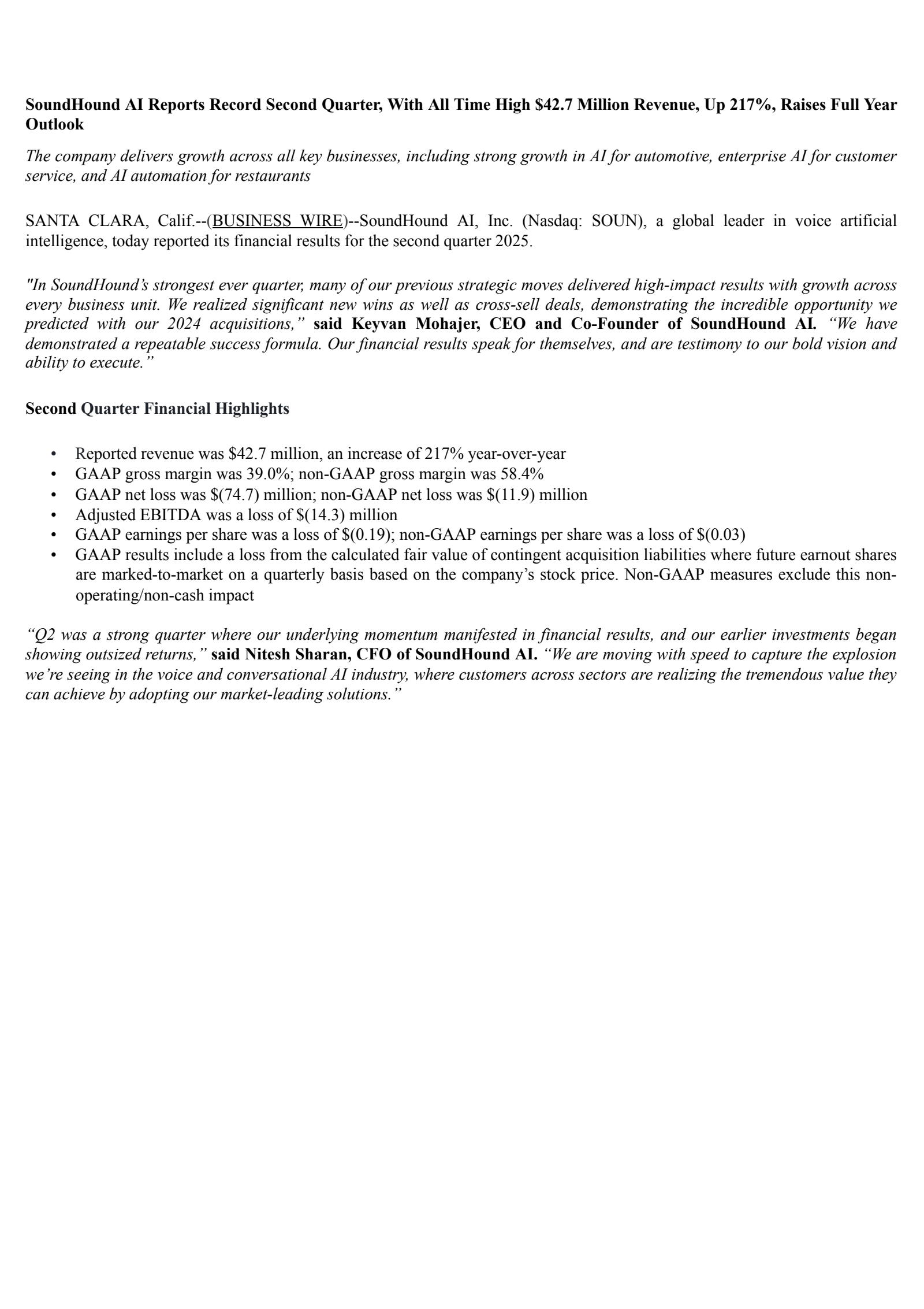 SoundHound AI's Q2 2025 Earnings Release