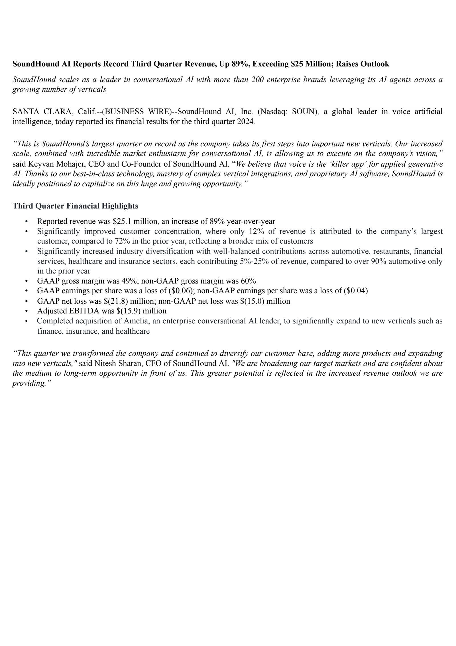 SoundHound AI's Q3 2024 Earnings Release