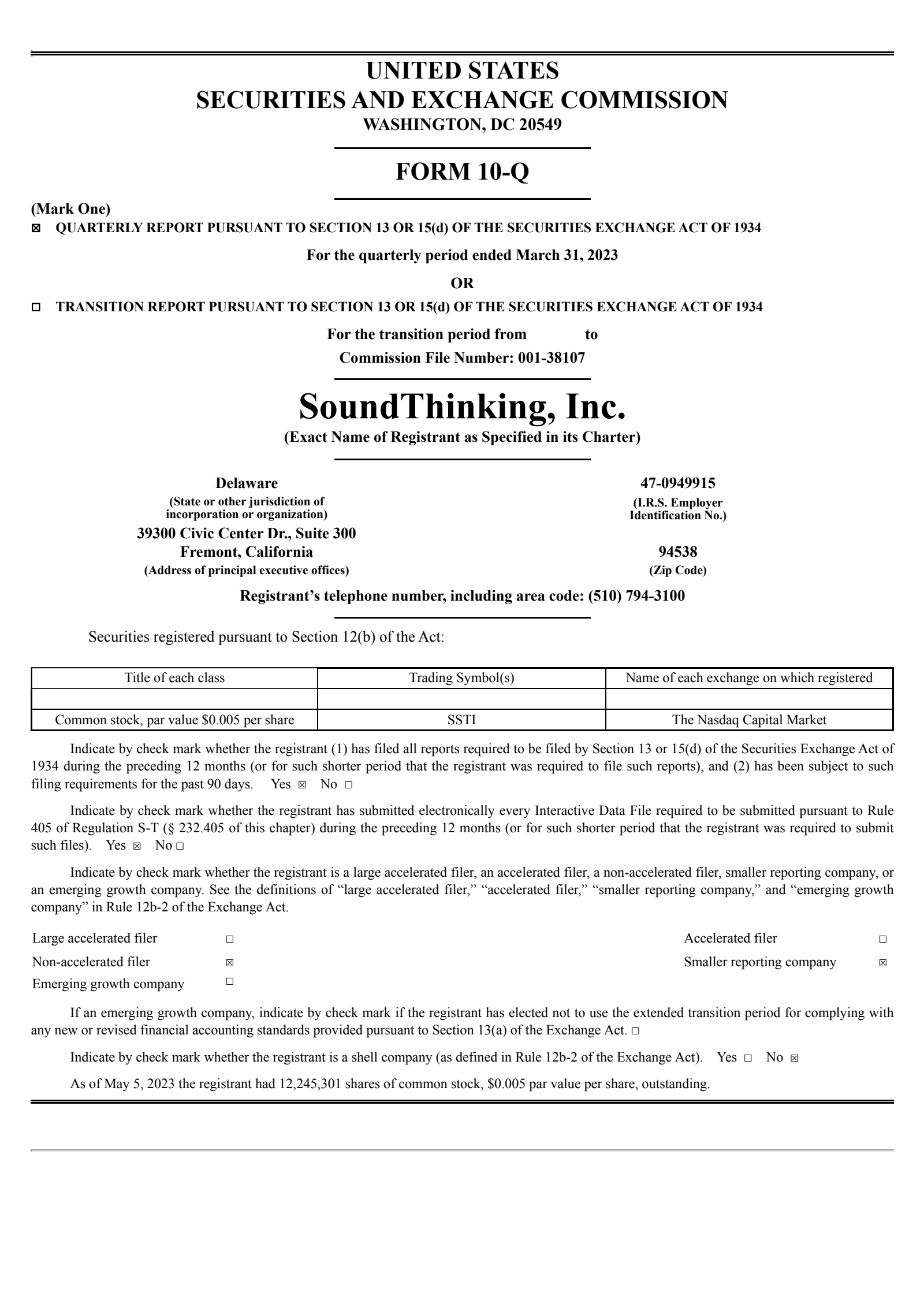 SoundThinking's Q1 2023 Quarterly report