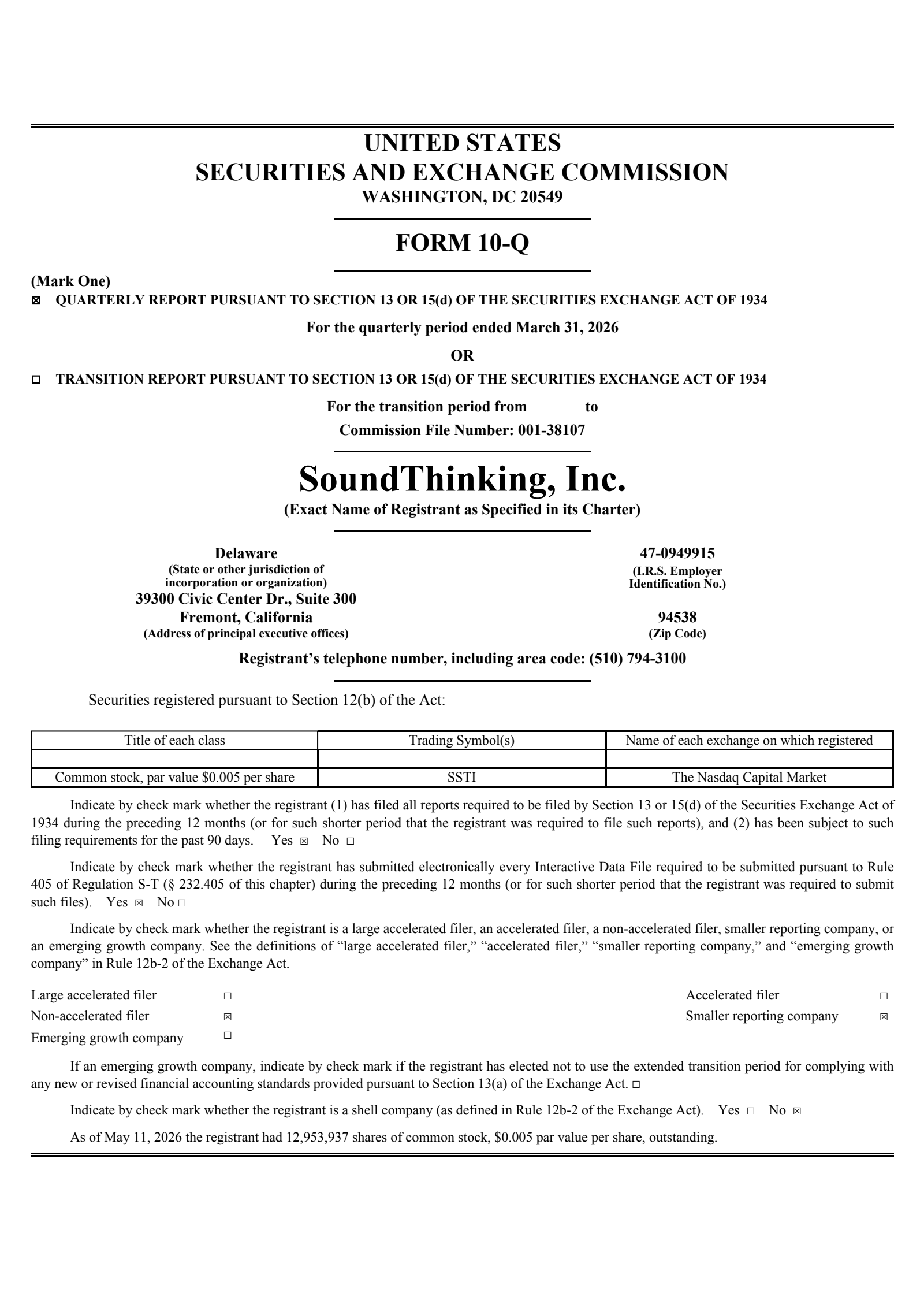 SoundThinking's Q1 2026 Quarterly report