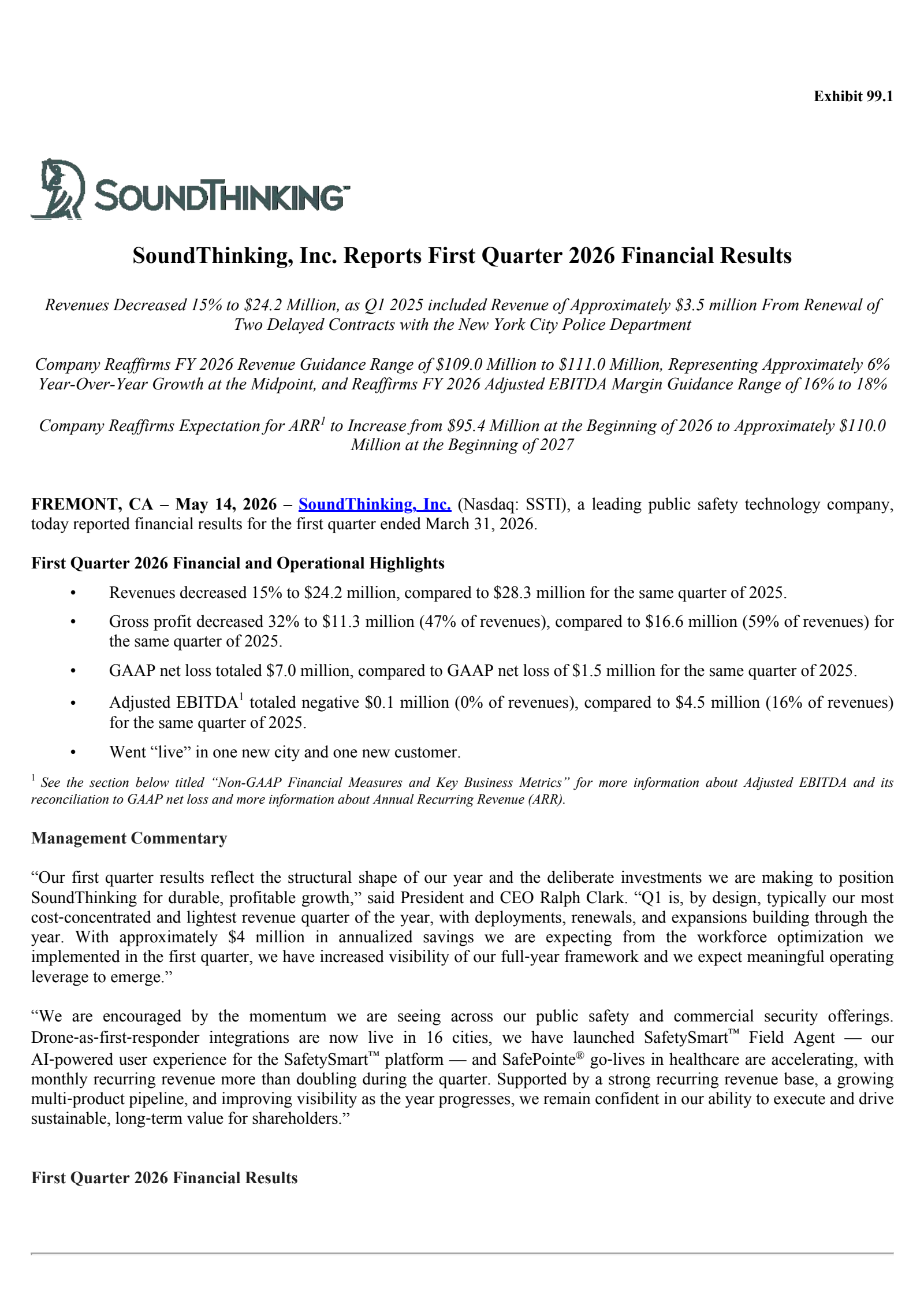 SoundThinking's Q1 2026 Press Release