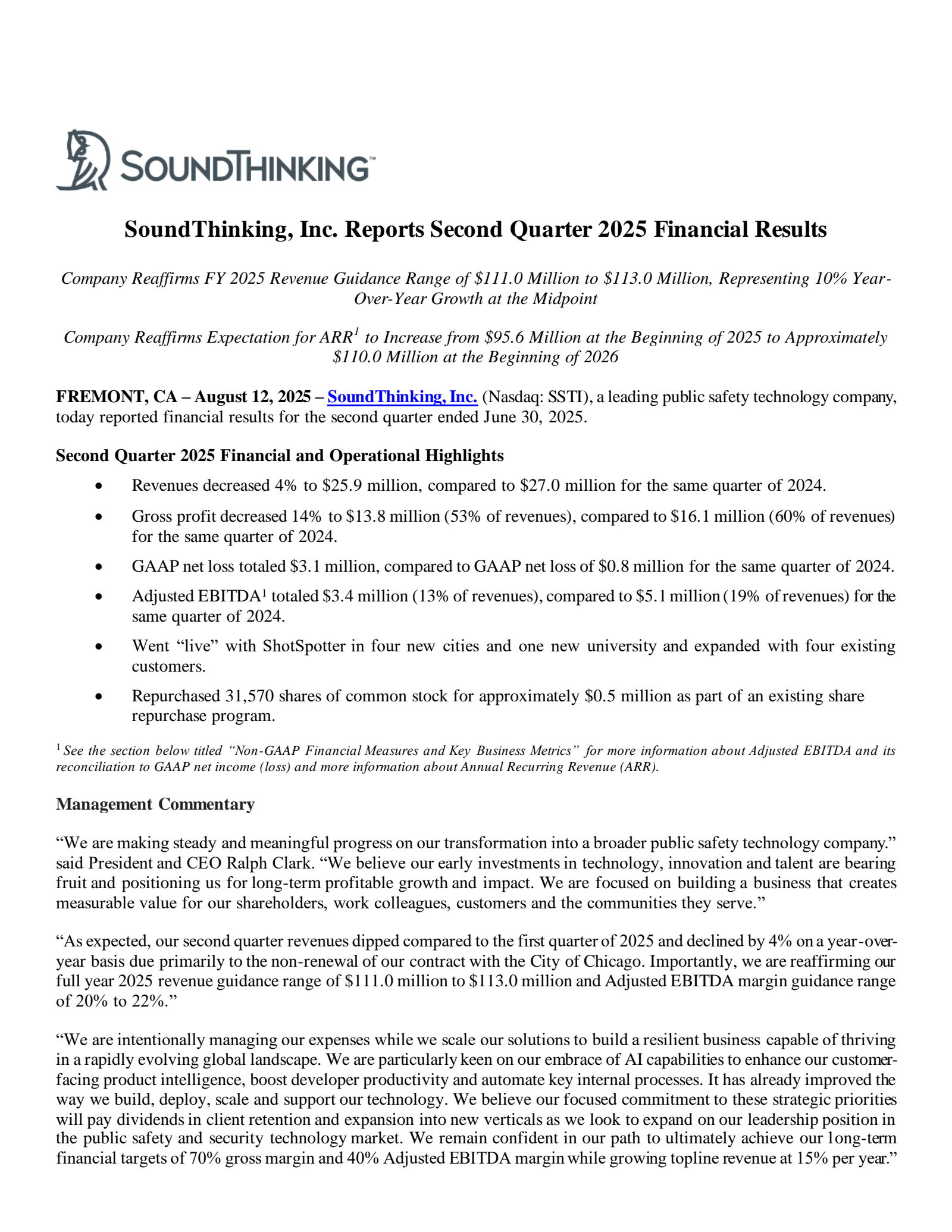 SoundThinking's Q2 2025 Press Release