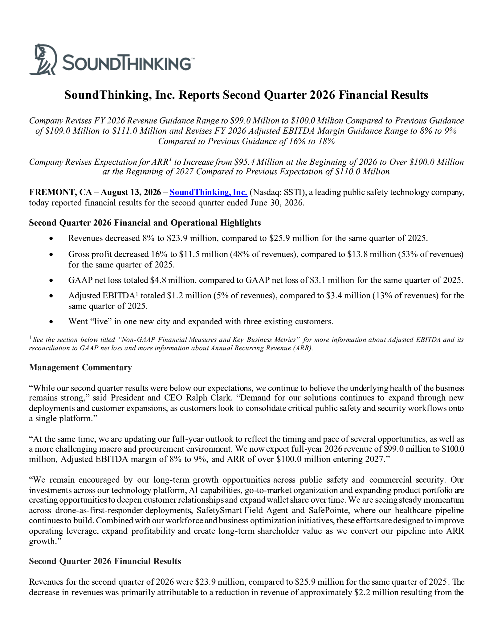 SoundThinking's Q2 2026 Press Release