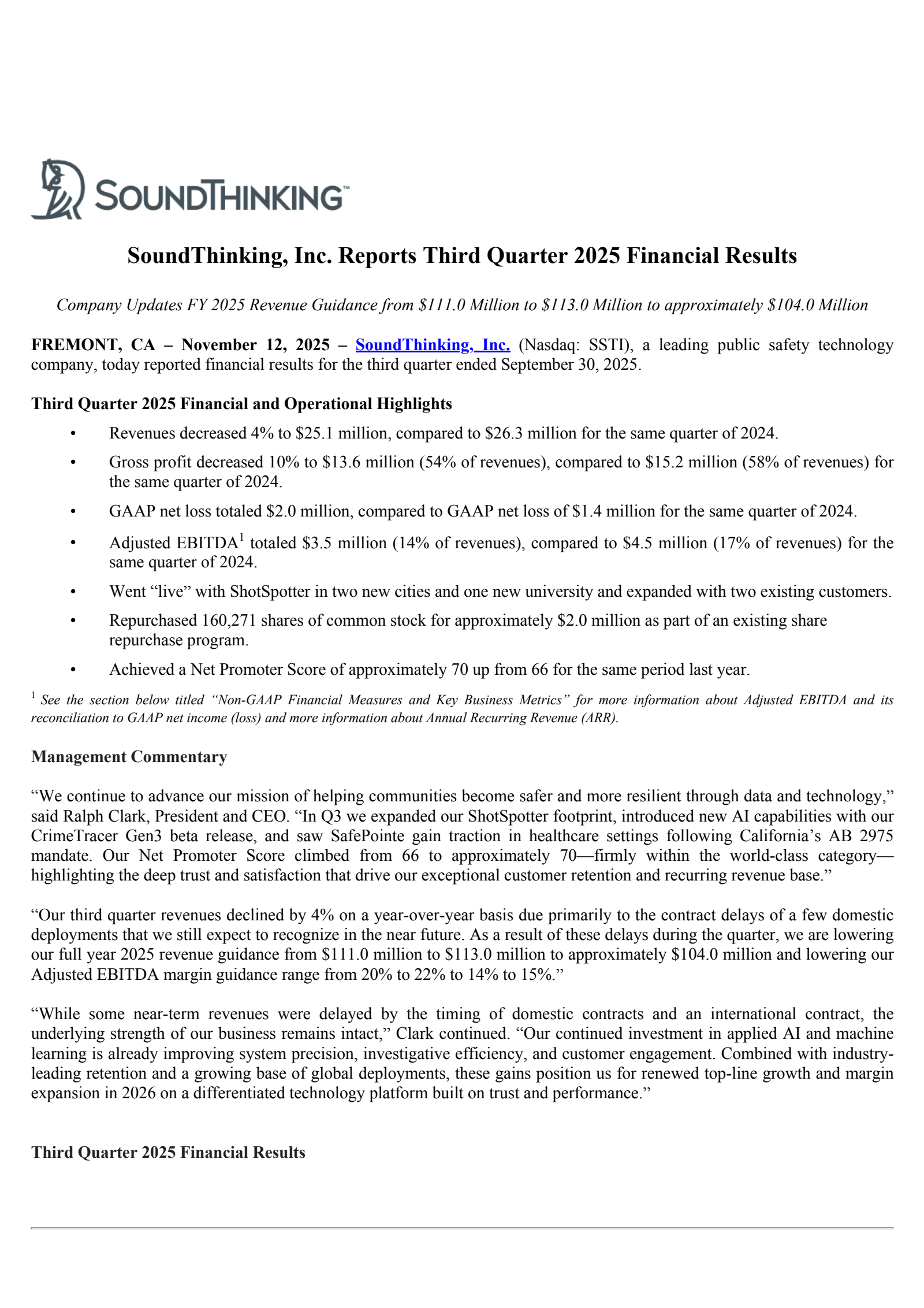 SoundThinking's Q3 2025 Earnings Release