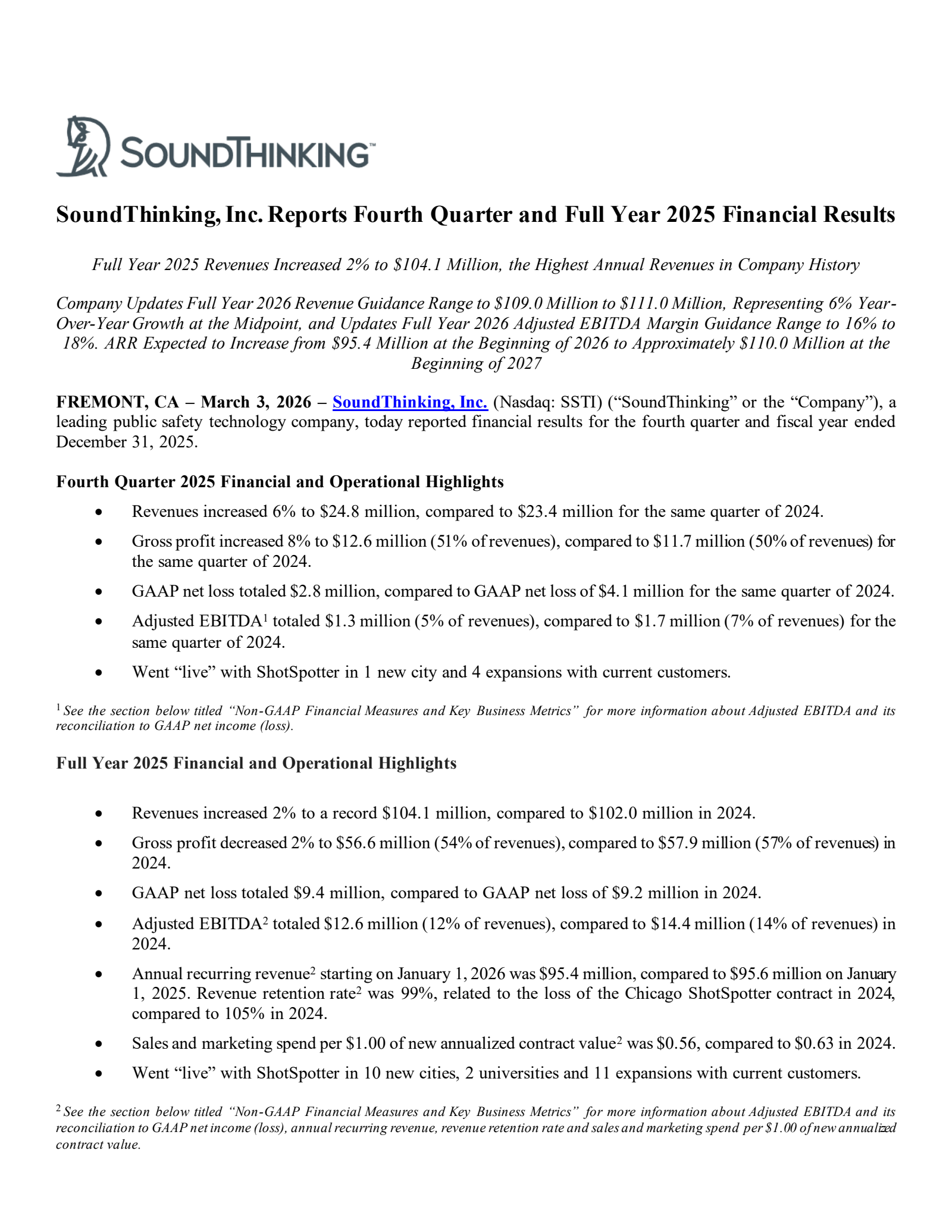 SoundThinking's Q4 2025 Press Release