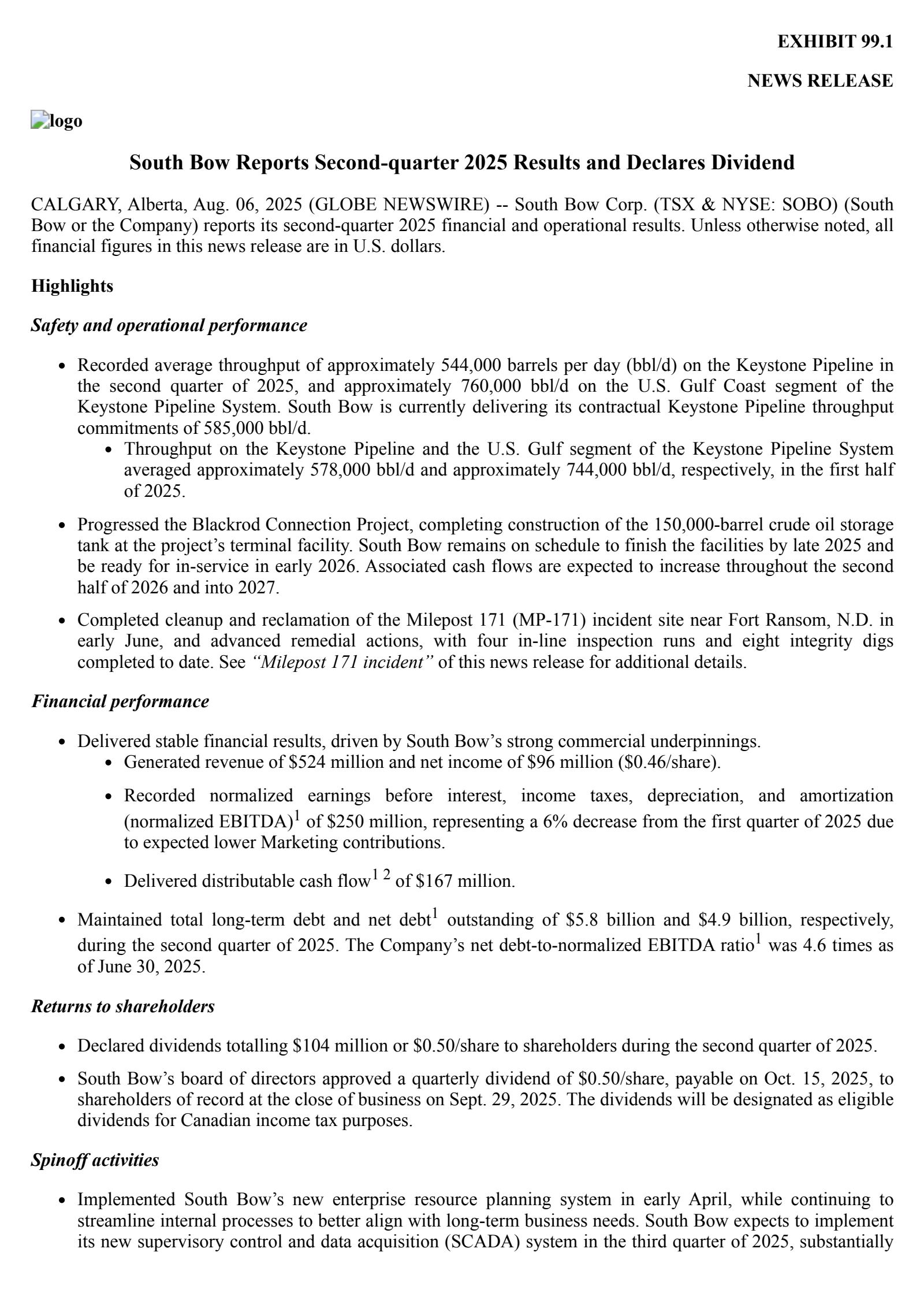 South Bow's Q2 2025 Press Release