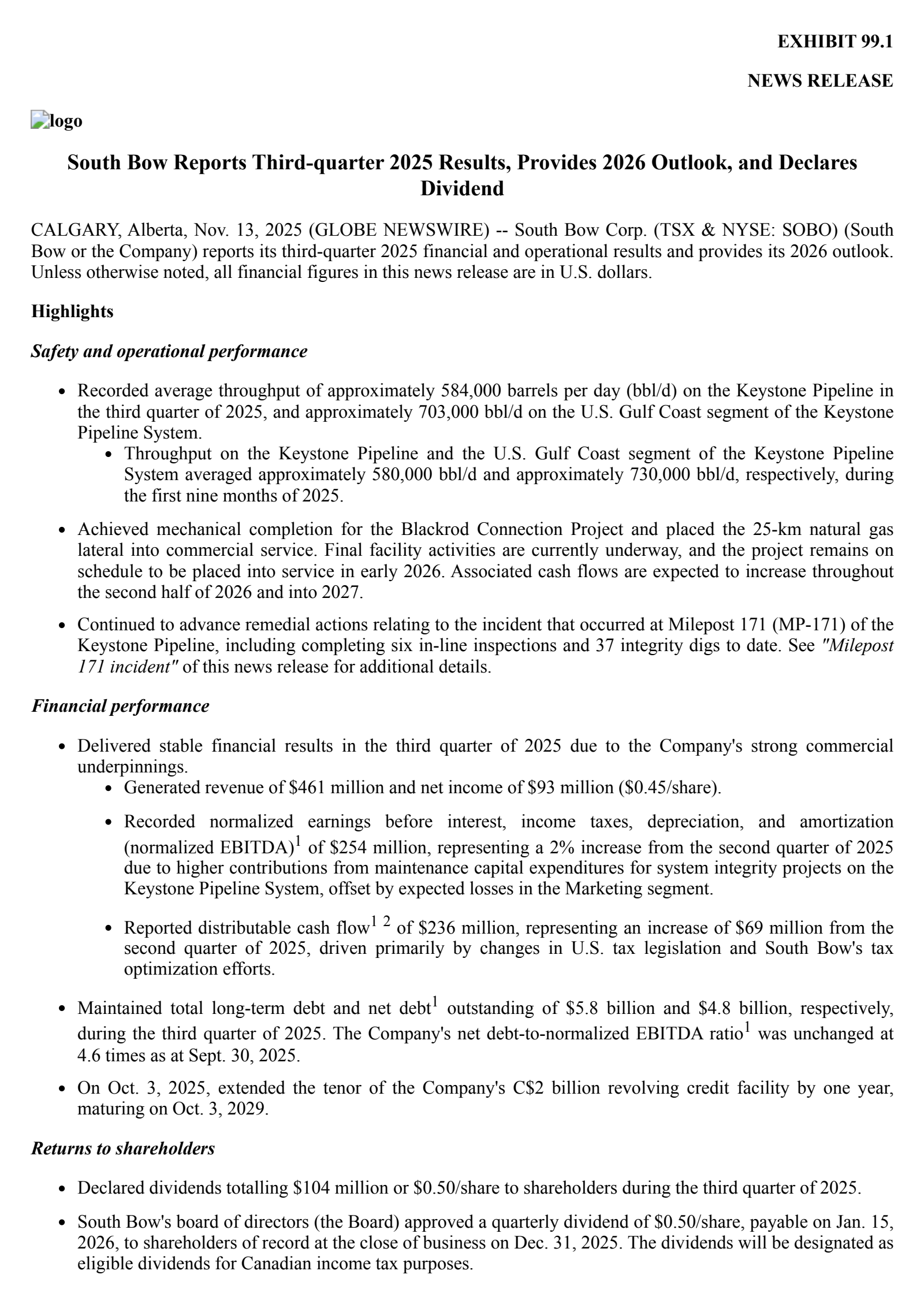 South Bow's Q3 2025 Earnings Release