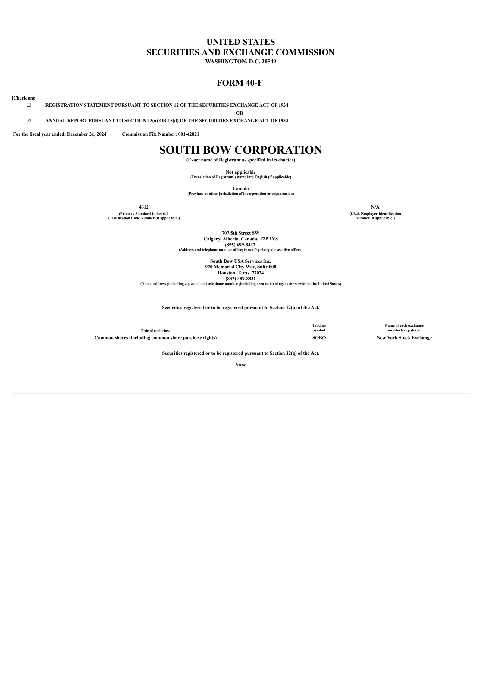 South Bow's Q4 2024 Annual Report