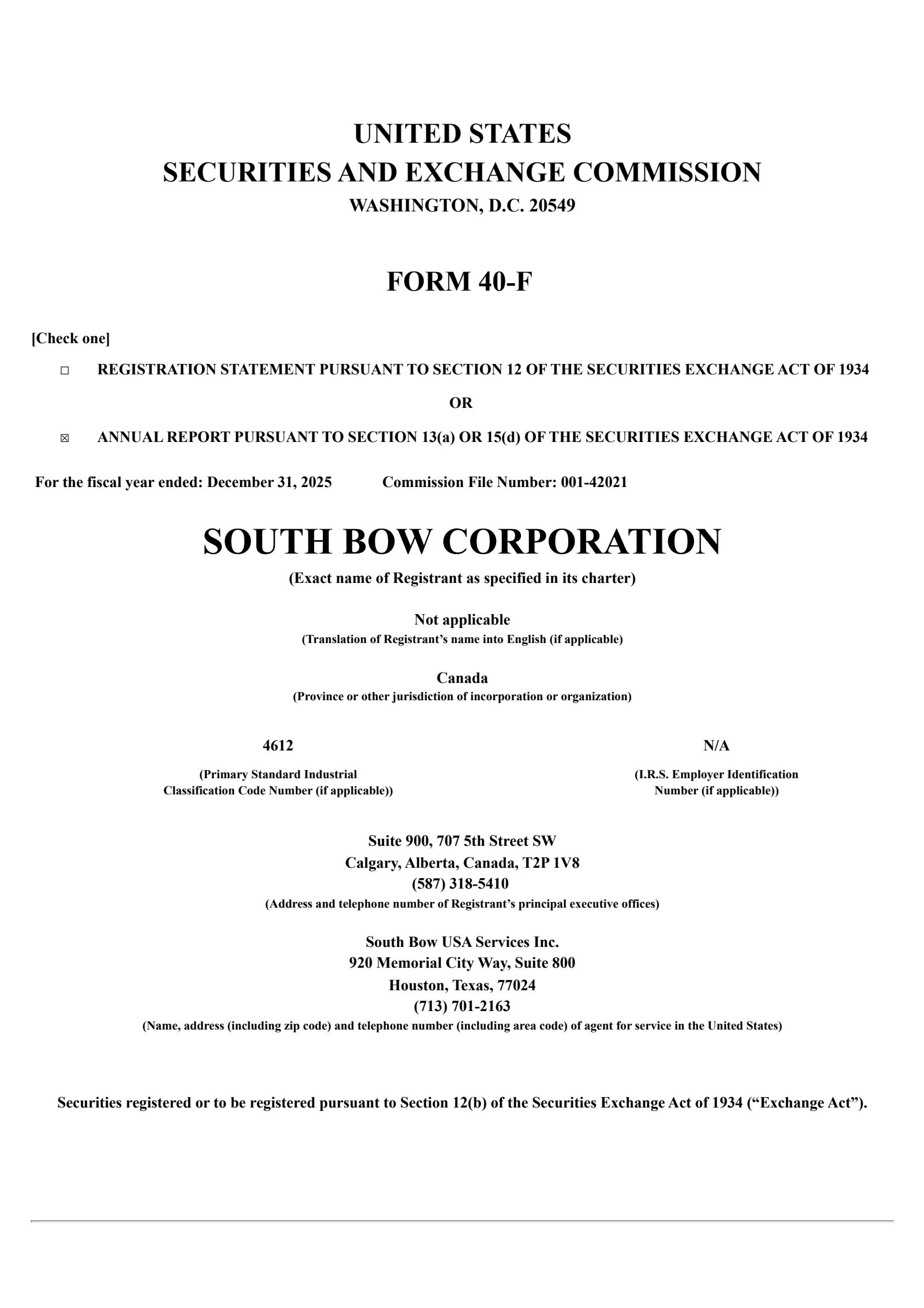 South Bow's Q4 2025 Annual report
