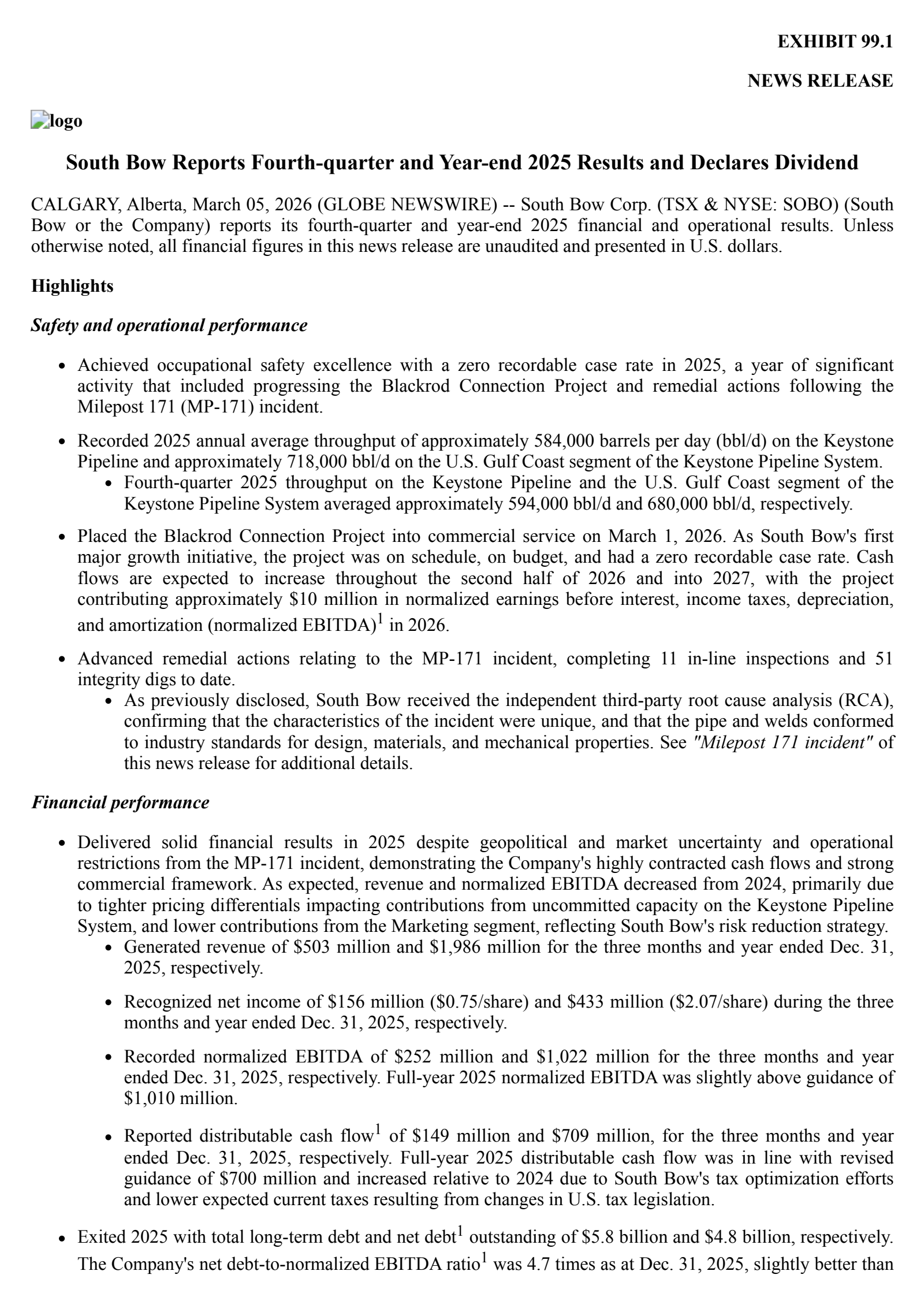 South Bow's Q4 2025 Press Release