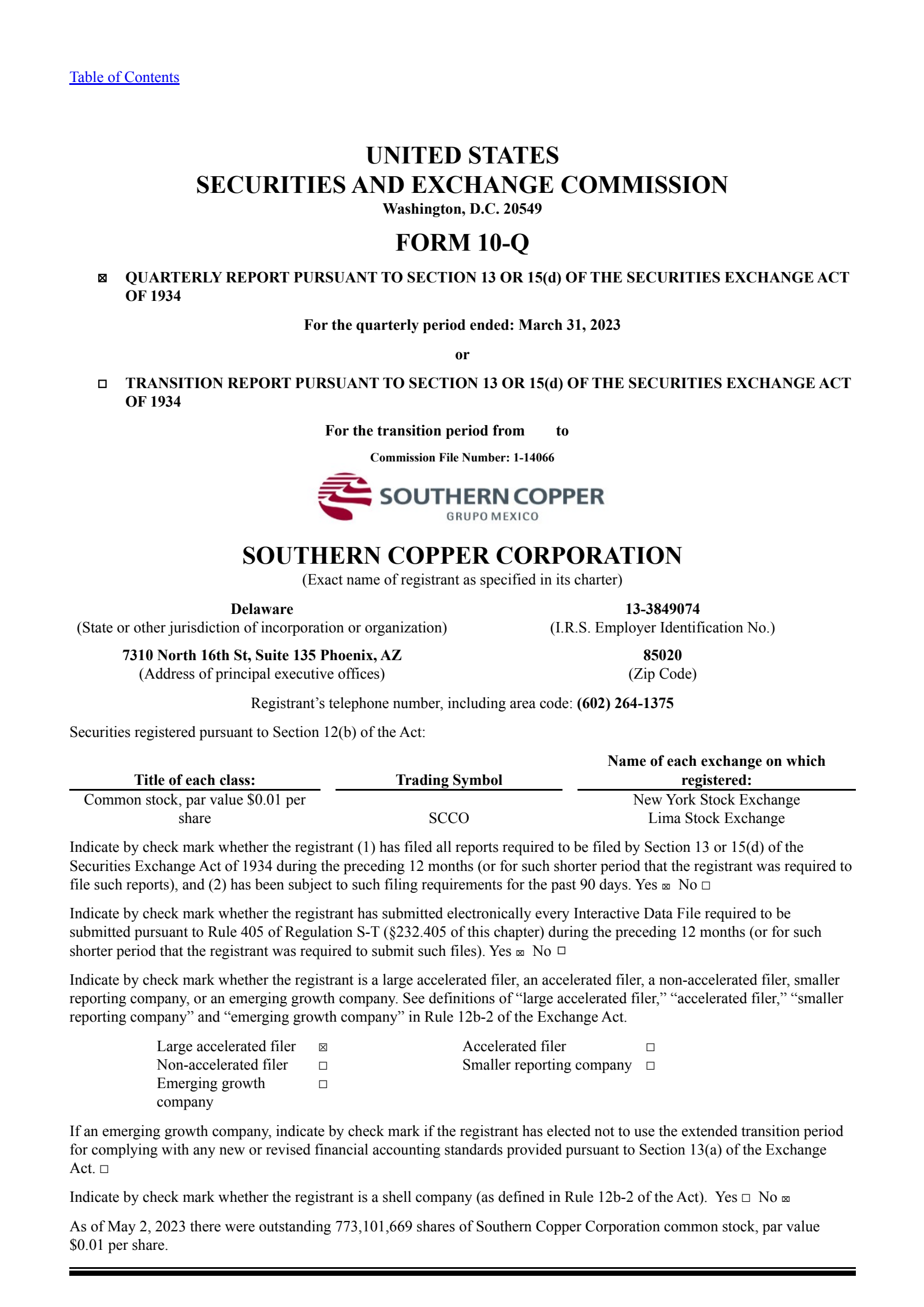 Southern Copper's Q1 2023 Quarterly report