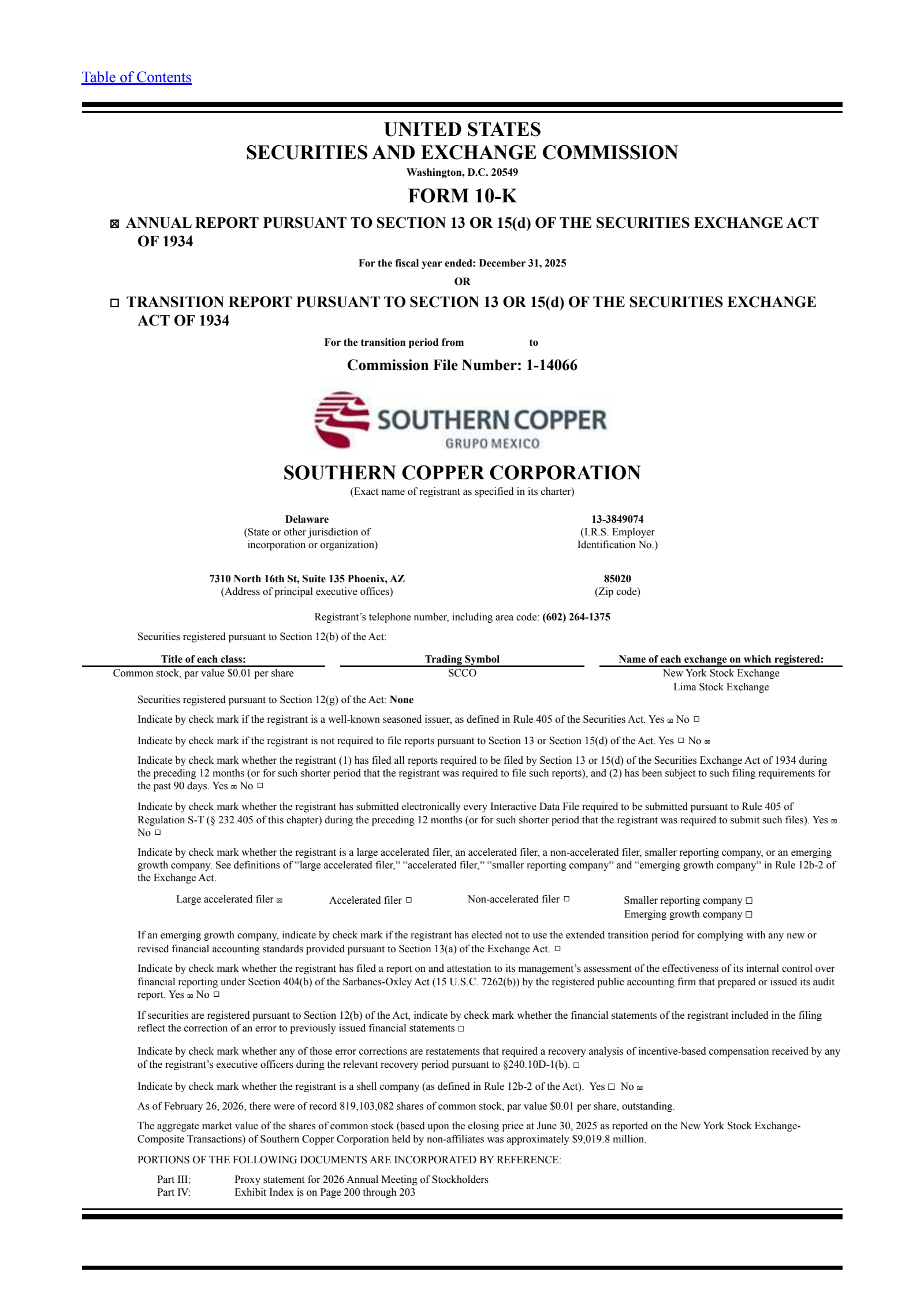Southern Copper's Q4 2025 Annual report