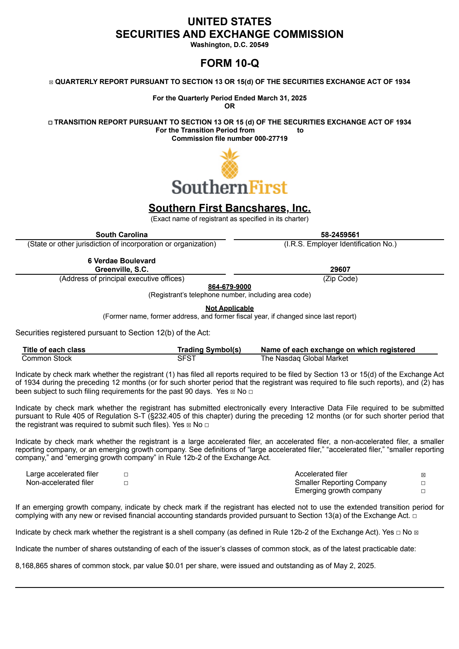 Southern First Bancshares' Q1 2025 Quarterly report