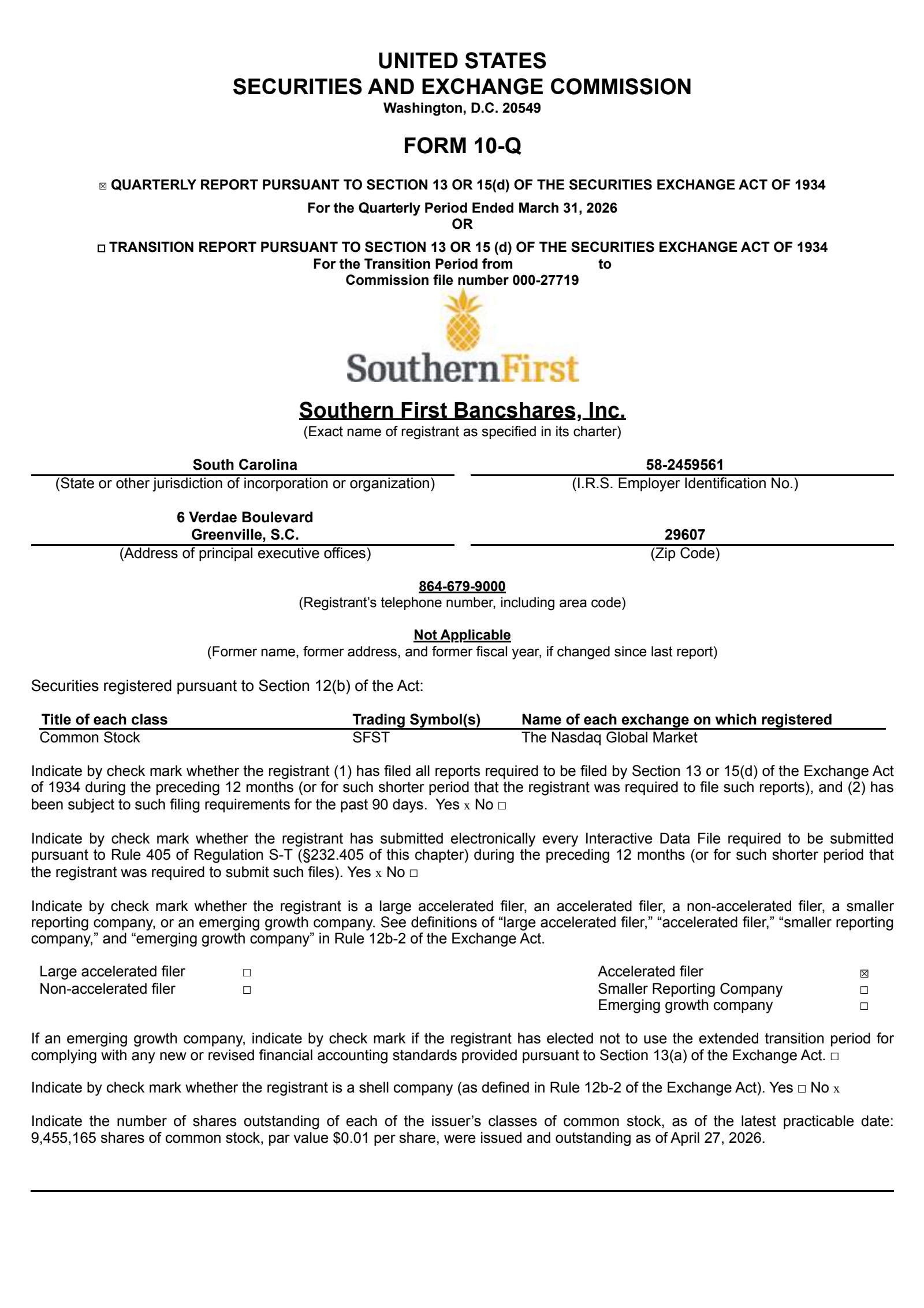 Southern First Bancshares' Q1 2026 Quarterly report