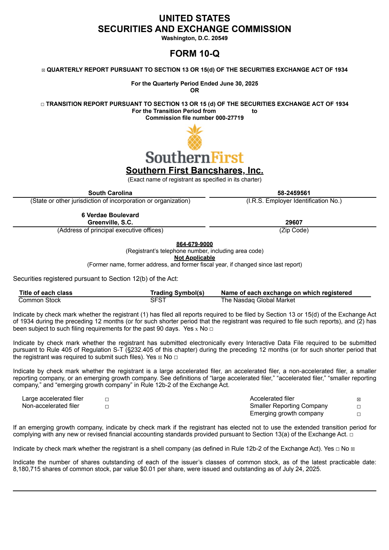 Southern First Bancshares' Q2 2025 Quarterly report