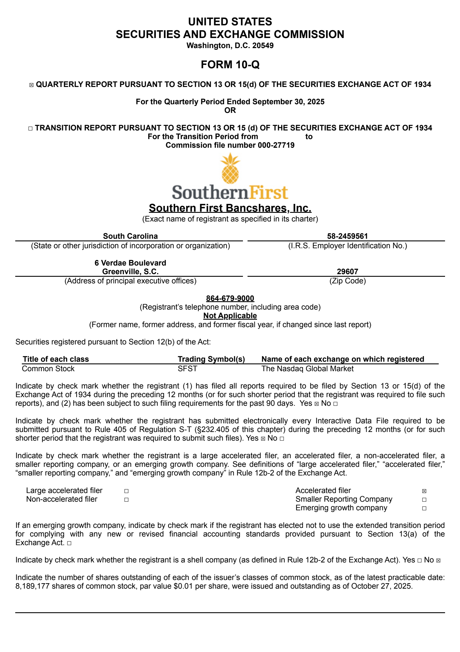 Southern First Bancshares' Q3 2025 Quarterly Report