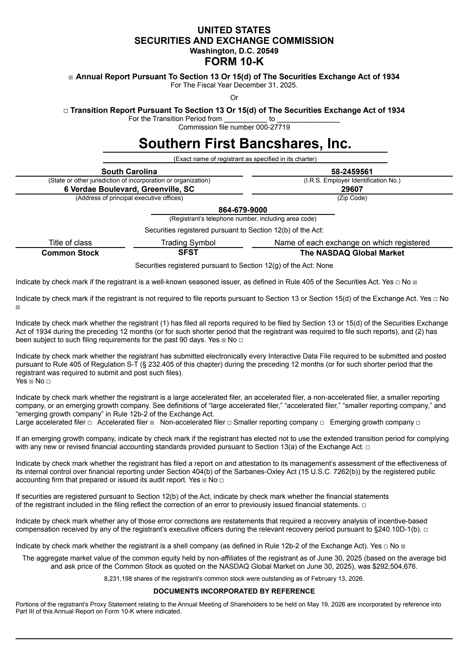 Southern First Bancshares' Q4 2025 Annual report