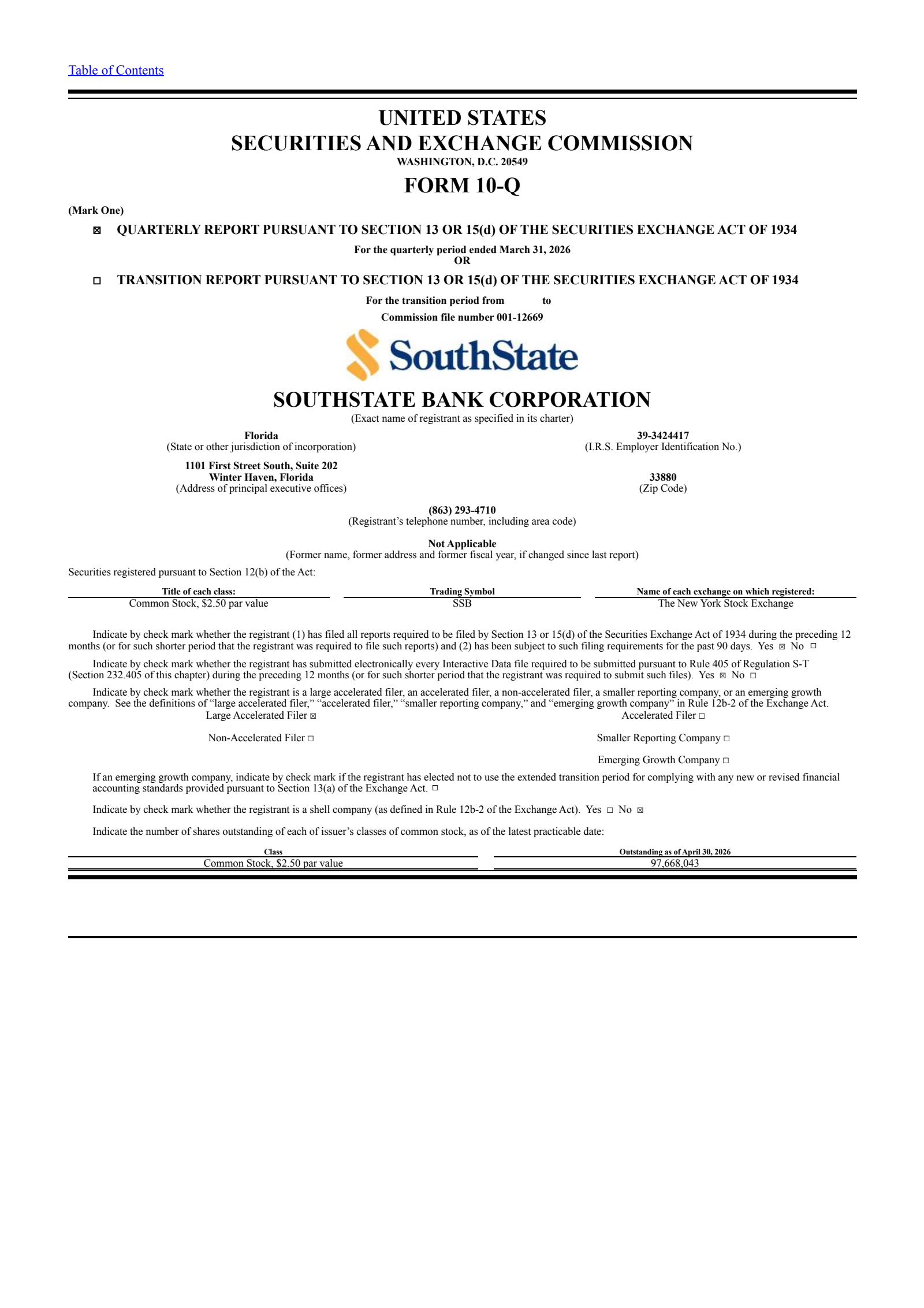 SouthState Bank's Q1 2026 Quarterly report
