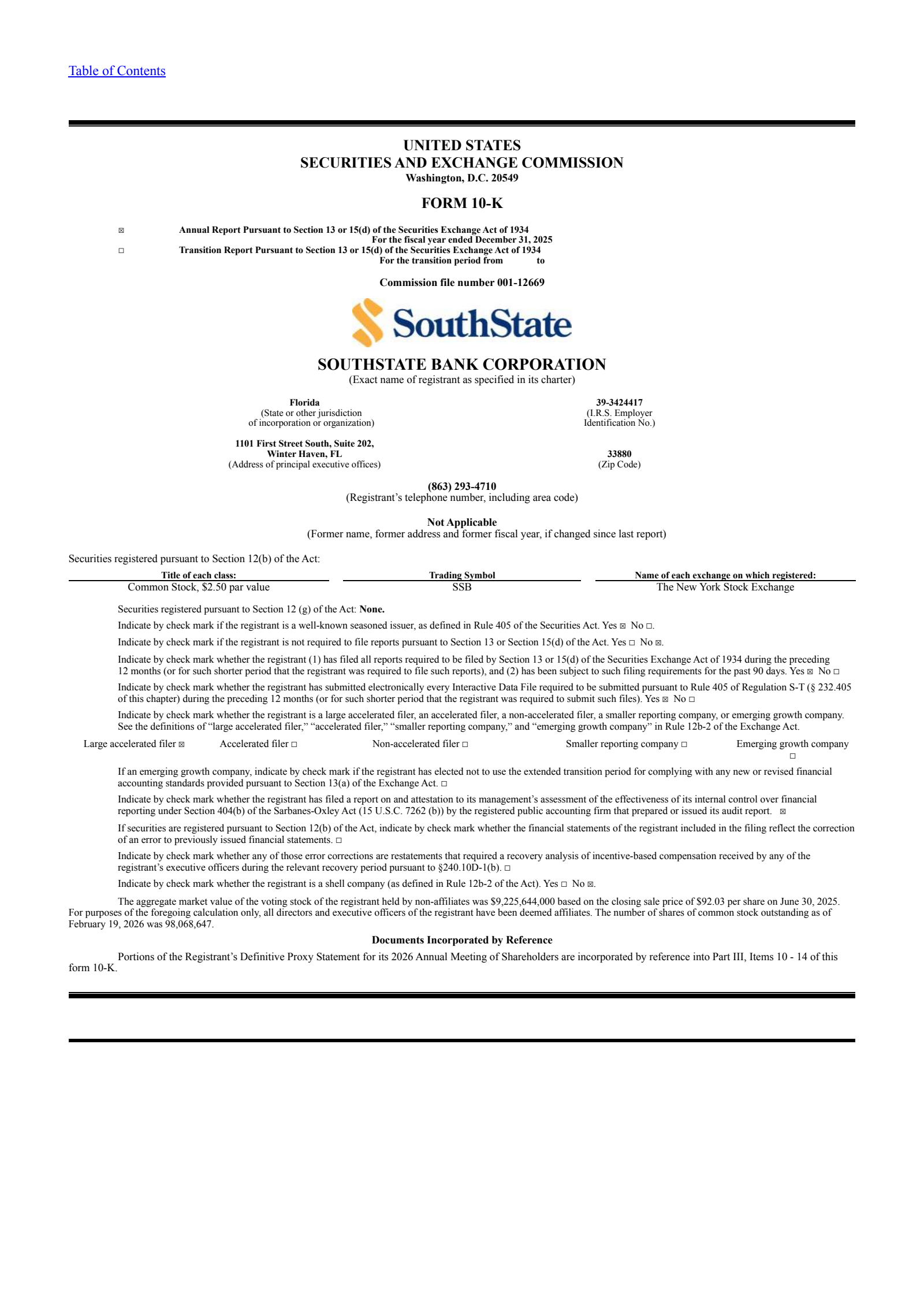 SouthState Bank's Q4 2025 Annual report