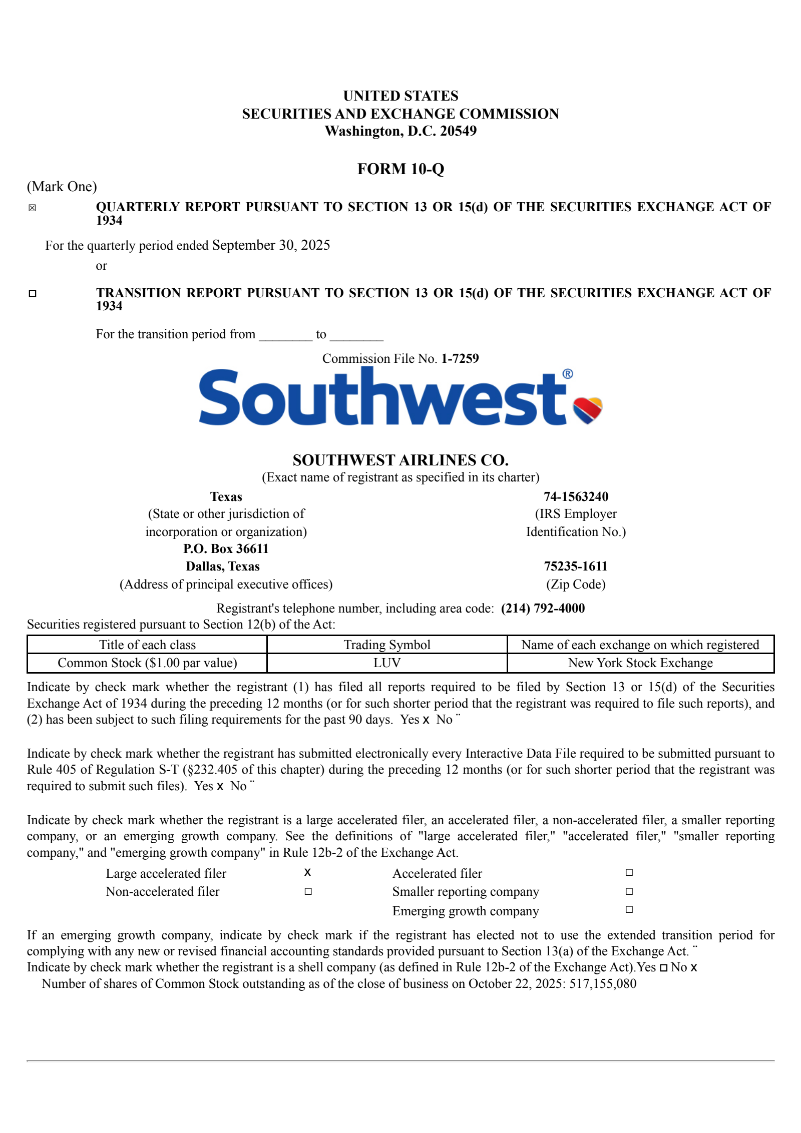 Southwest Airlines' Q3 2025 Quarterly Report