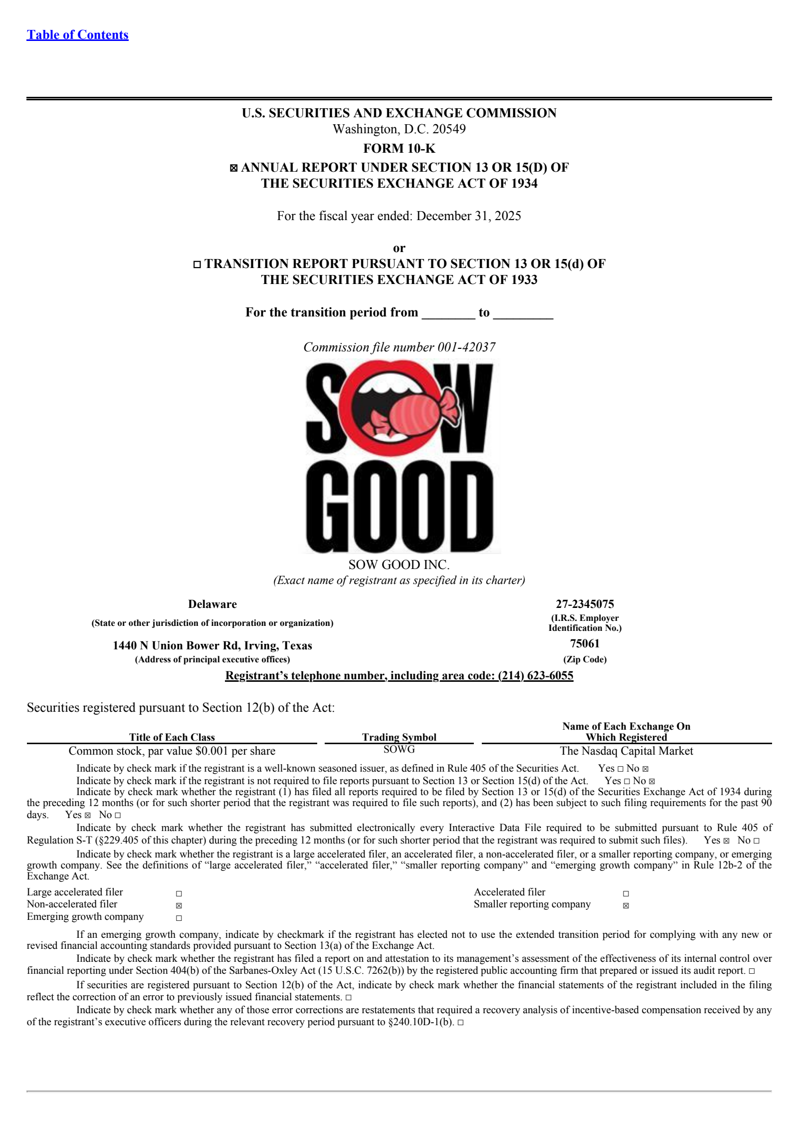 Sow Good's Q4 2025 Annual report