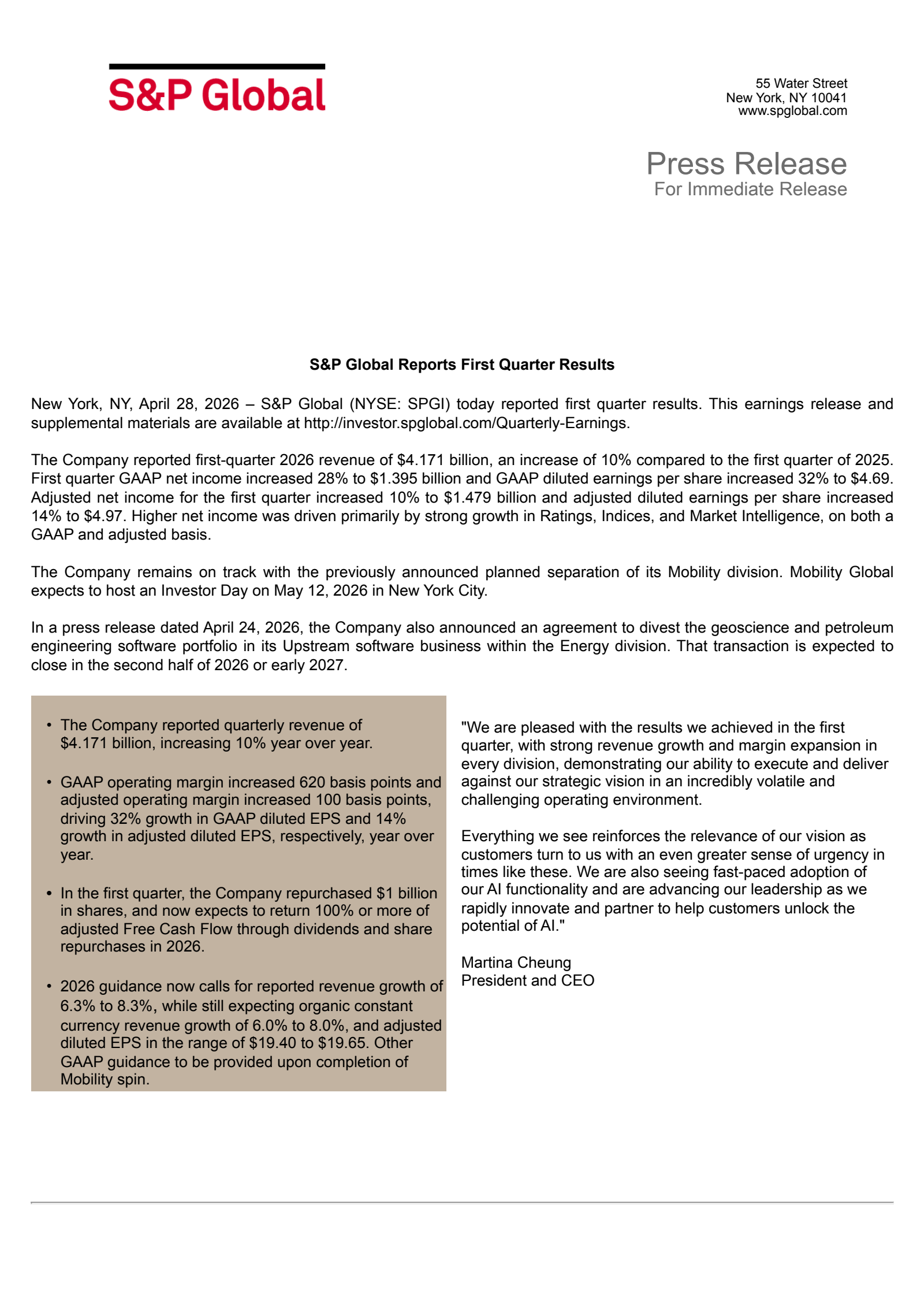 S&P Global's Q1 2026 Press Release