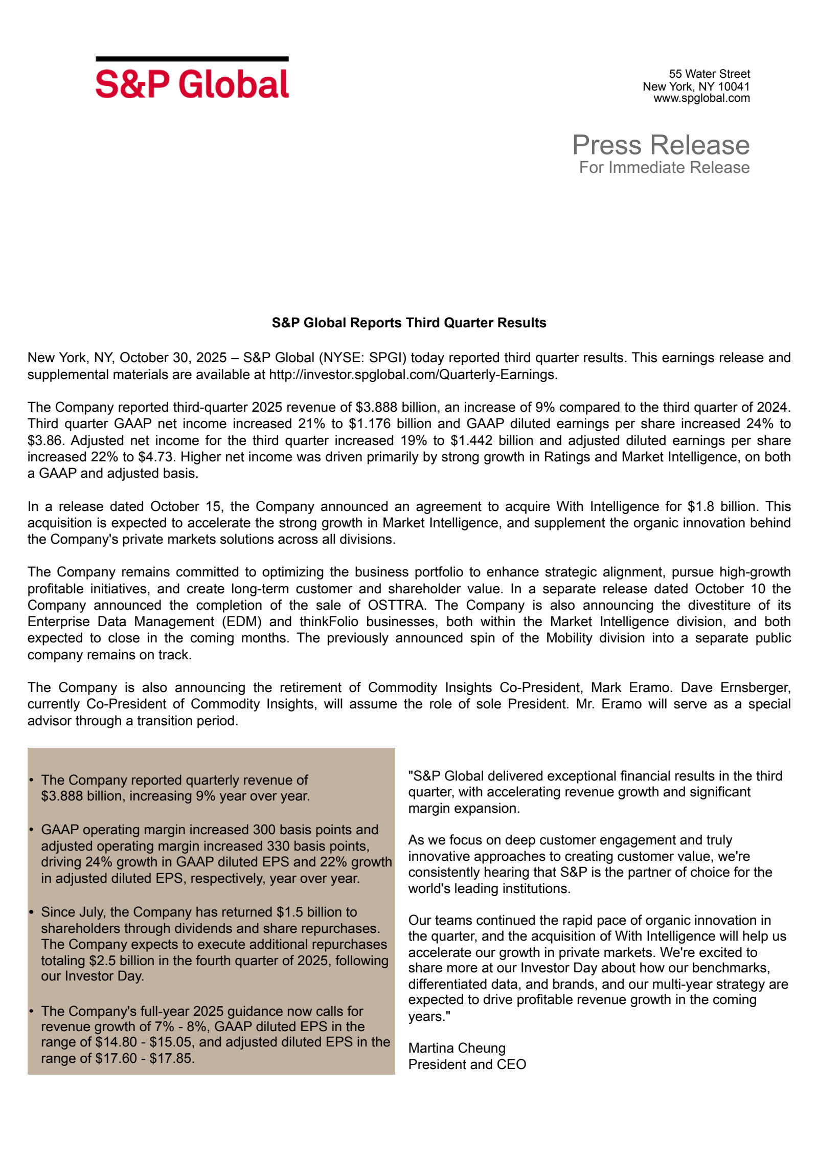 S&P Global's Q3 2025 Earnings Release