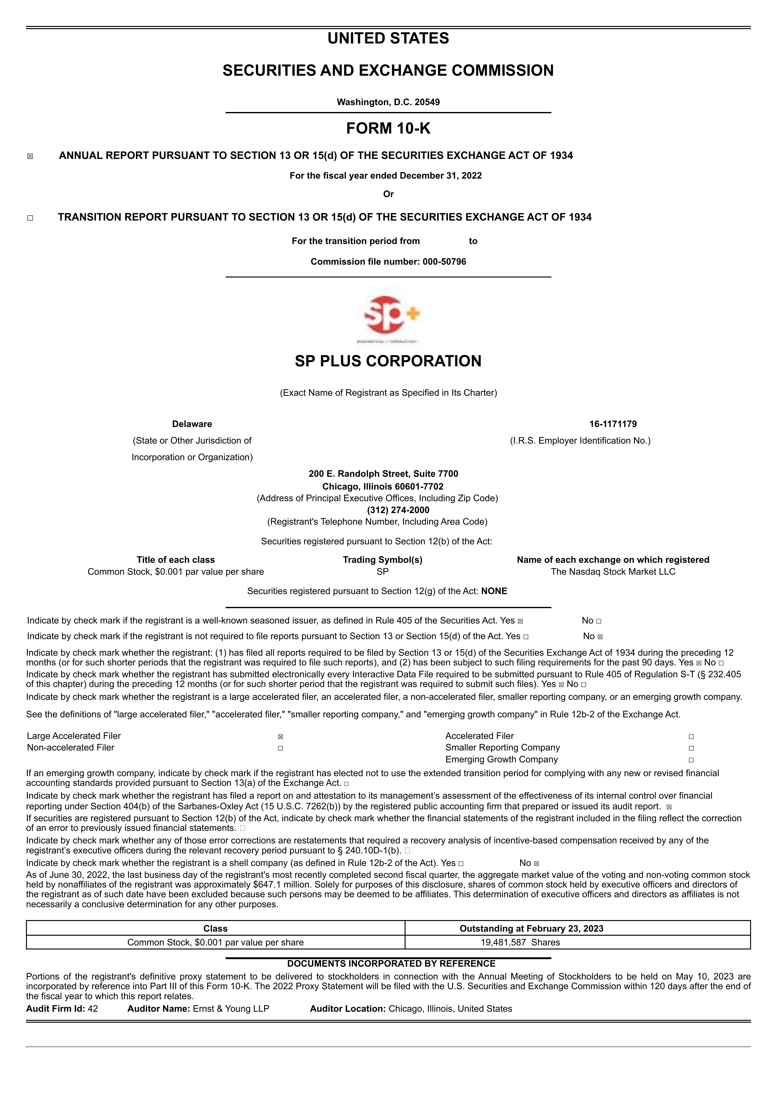 SP Plus' Q4 2022 Annual report