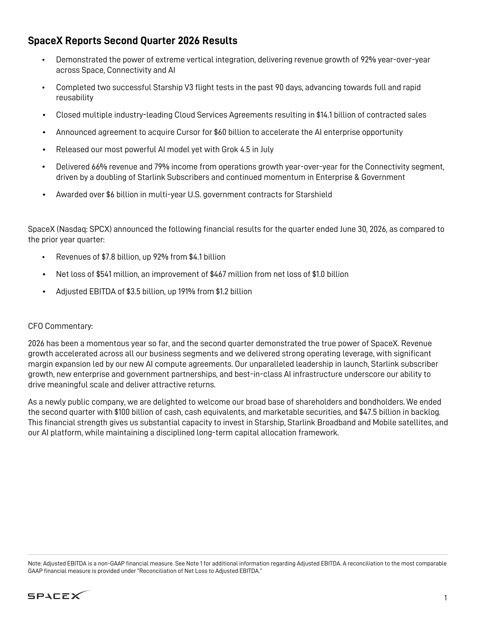 SpaceX's Q2 2026 Press Release