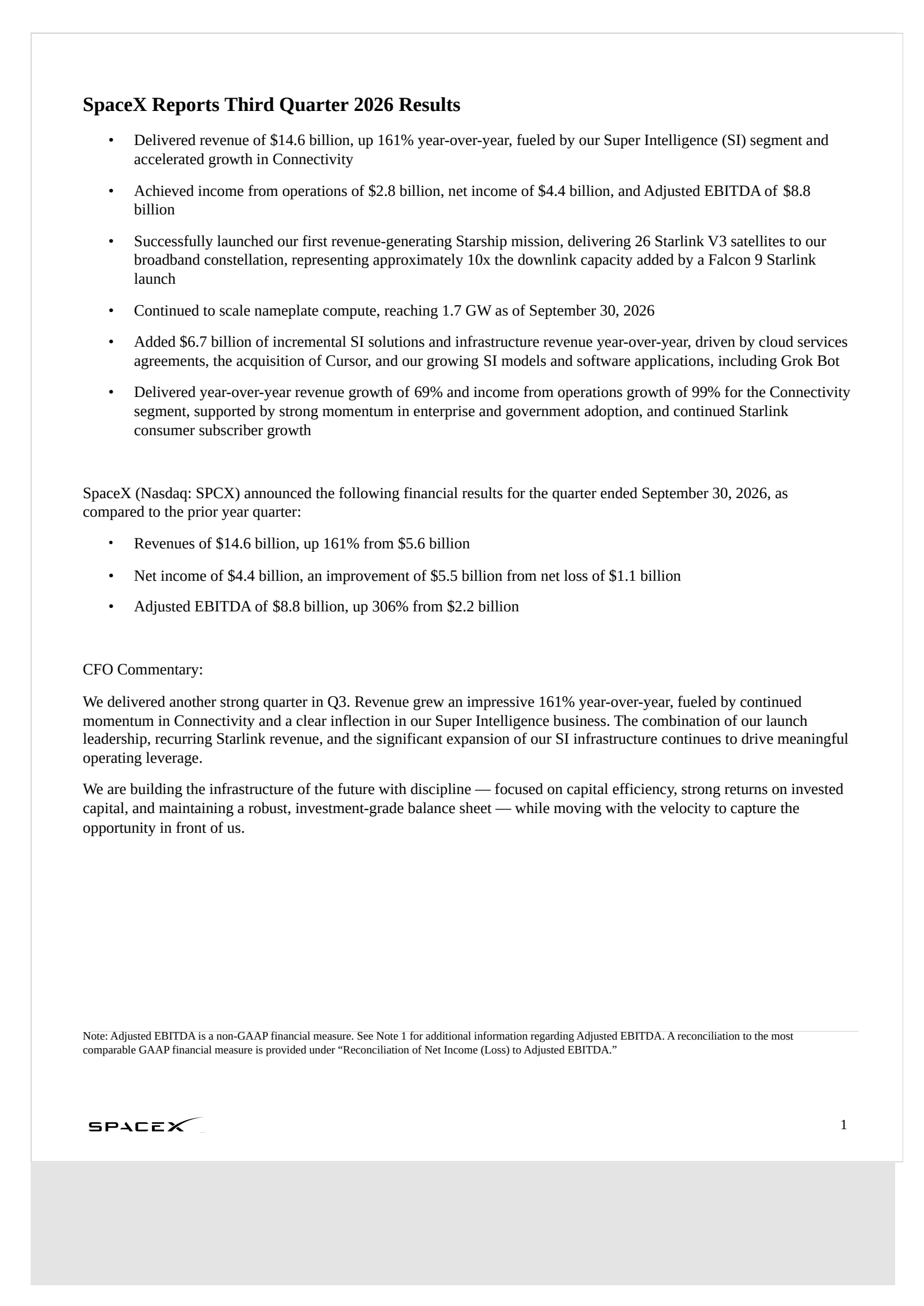 SpaceX's Q3 2026 Press Release