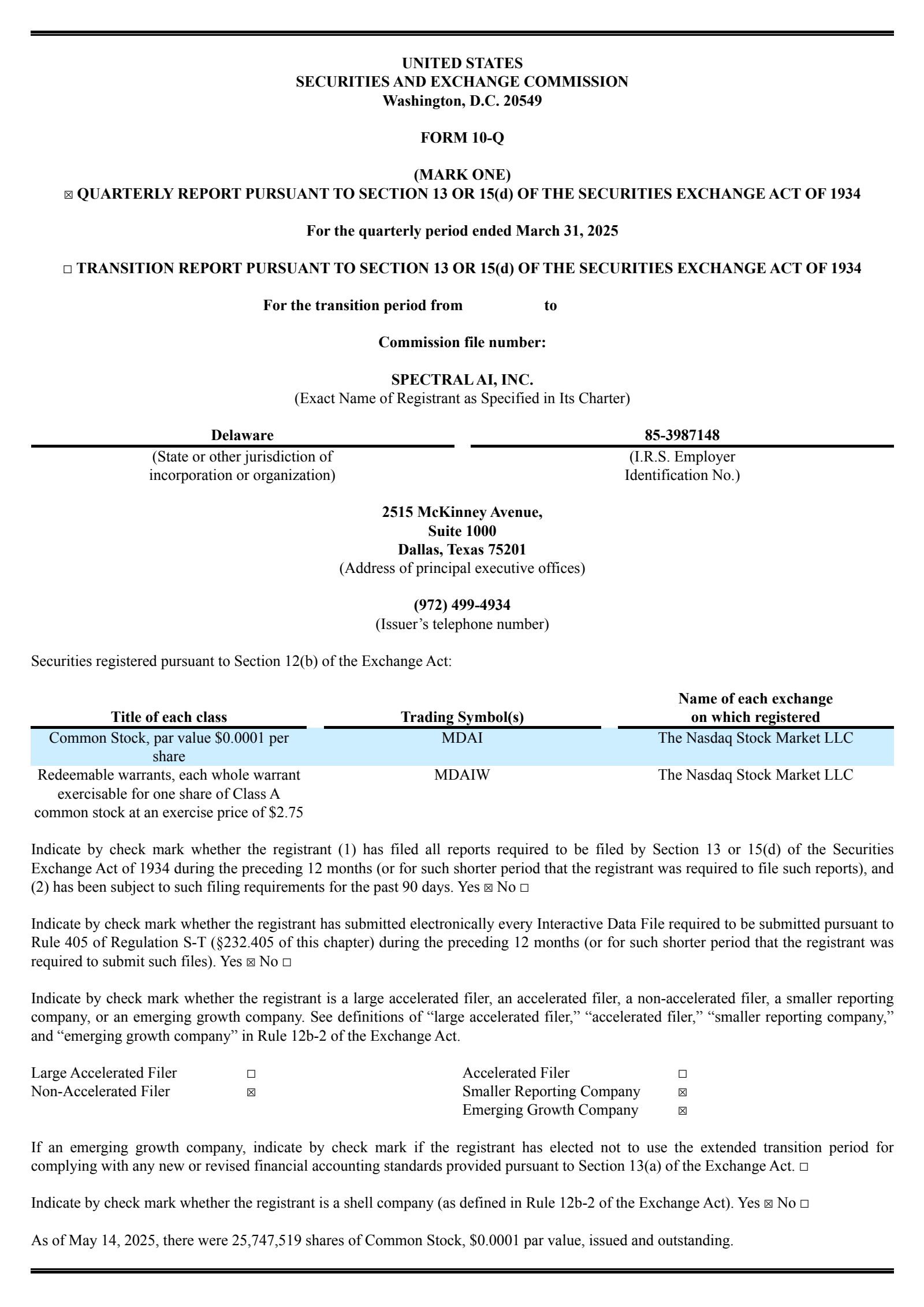 Spectral AI's Q1 2025 Quarterly report