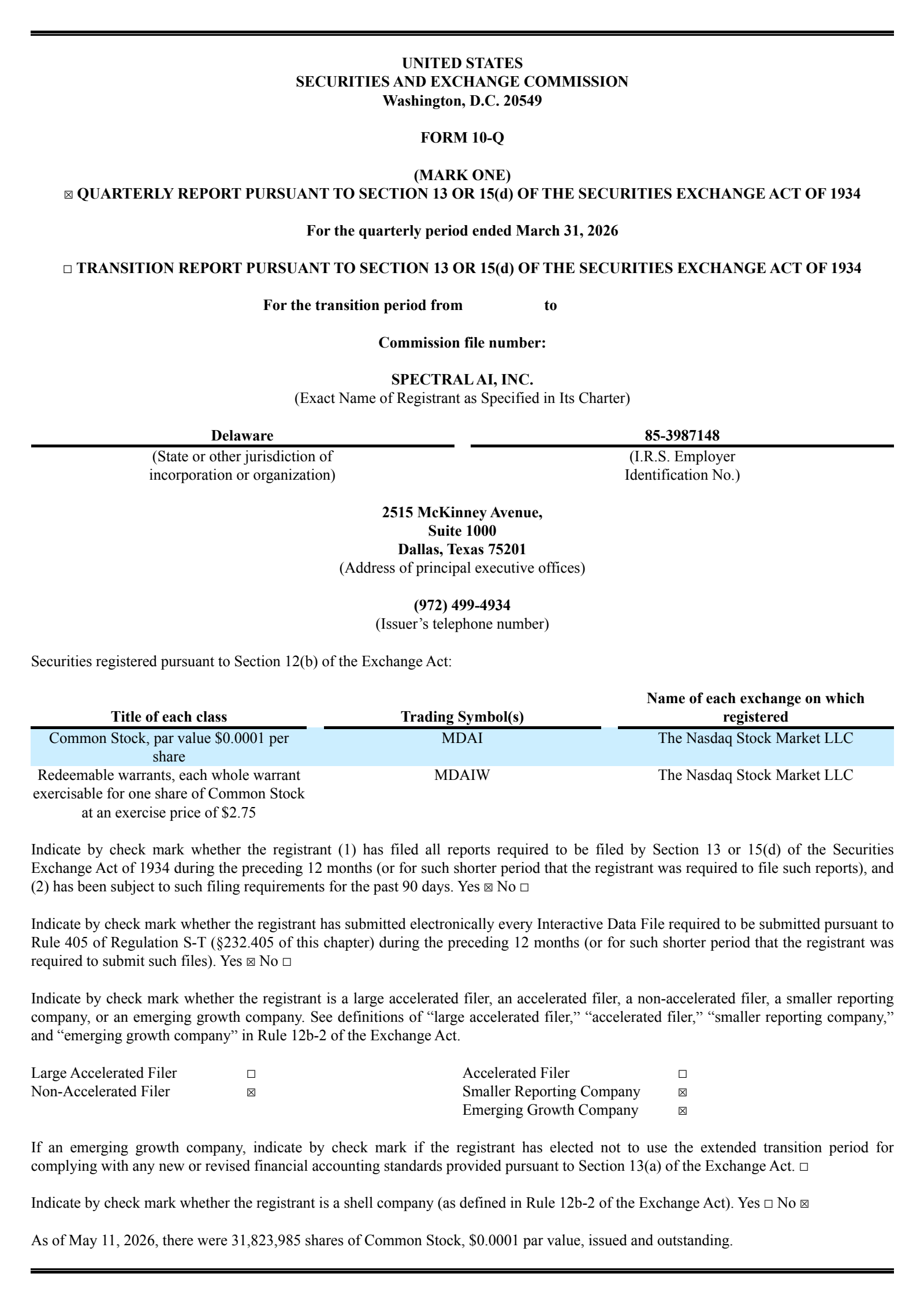 Spectral AI's Q1 2026 Quarterly report