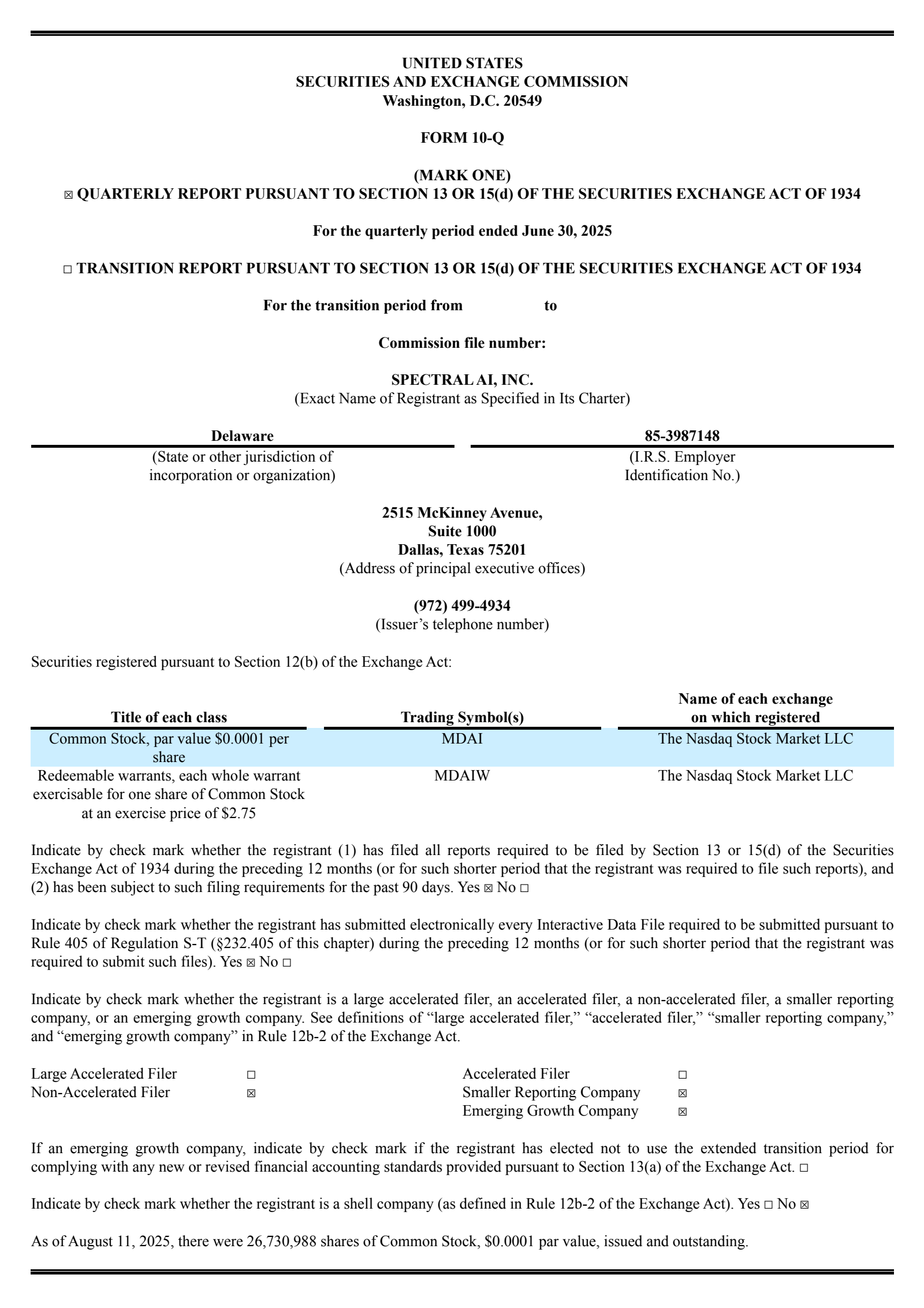 Spectral AI's Q2 2025 Quarterly report