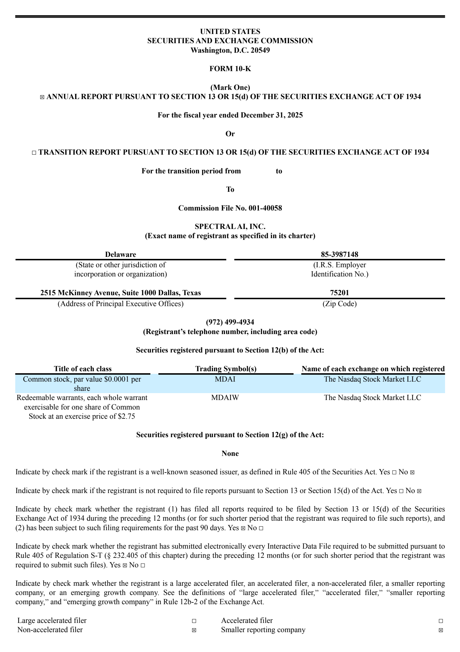 Spectral AI's Q4 2025 Annual report