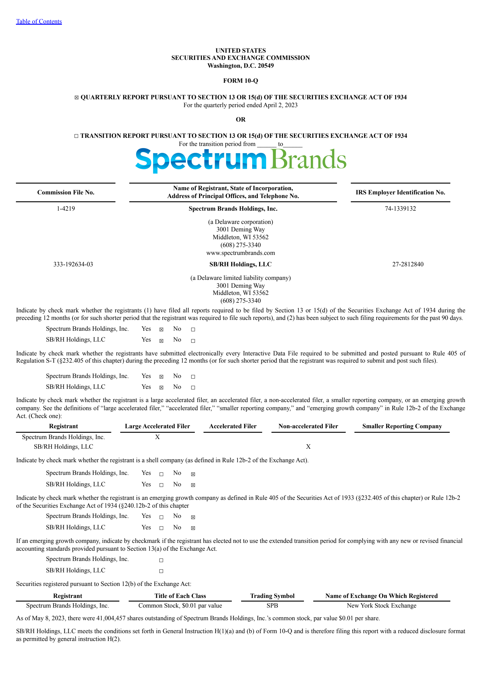 Spectrum Brands' Q2 2023 Quarterly report