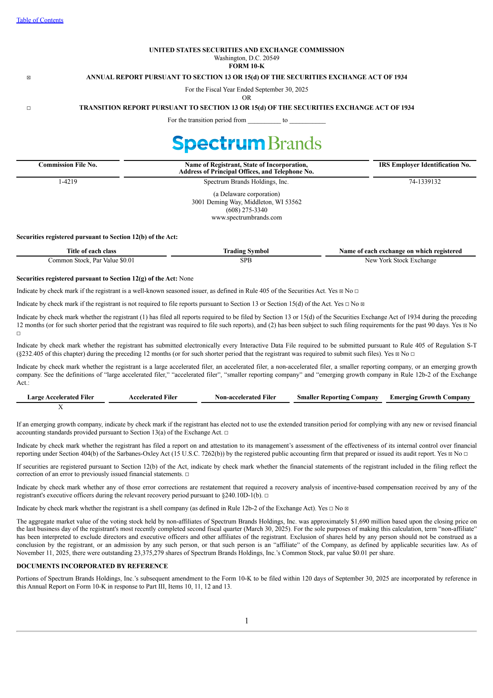 Spectrum Brands' Q4 2025 Annual Report
